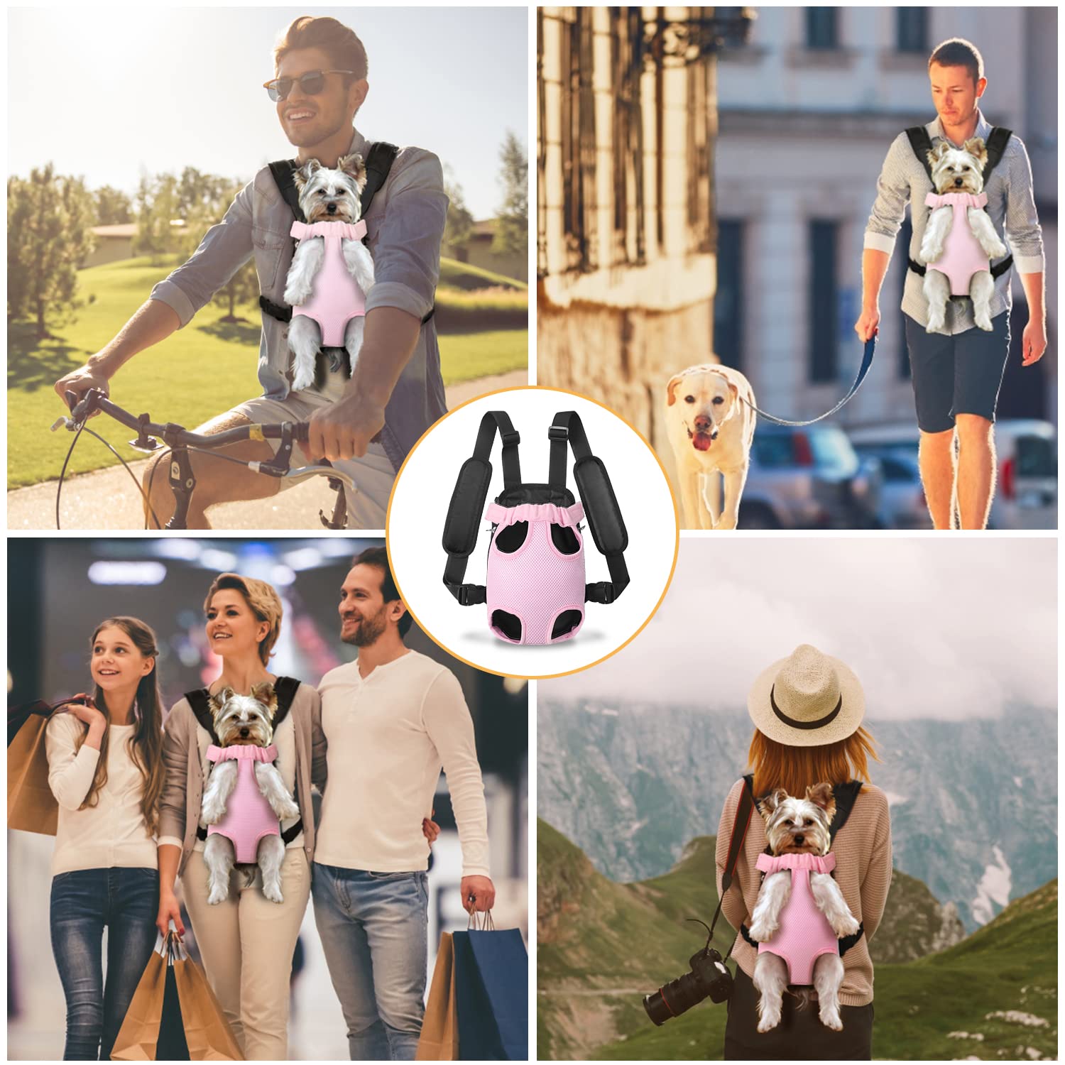 Yudodo Pet Dog Carrier Backpack Adjustable Dog Front Carrier, Legs Out Easy-Fit Dog Travel Backpack Carrier For Hiking Camping For Small Medium Dogs Cats And Rabbits (Small, Pink)