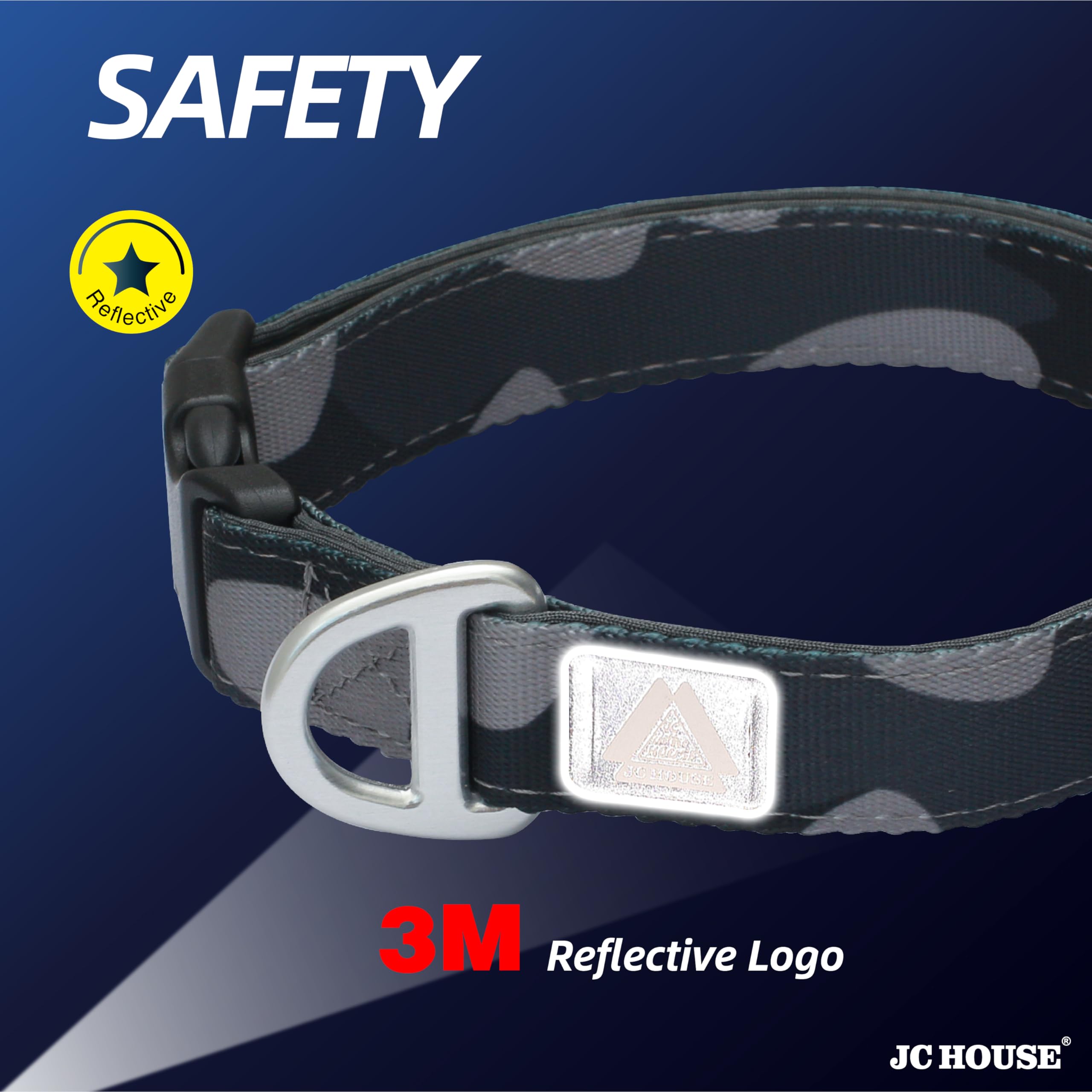 Jc House Soft Padded Dog Collar, Neck 12-20, Adjustable Heavy Duty Collar With 3M Reflective Logo For Medium, Large Dogs, Camo D