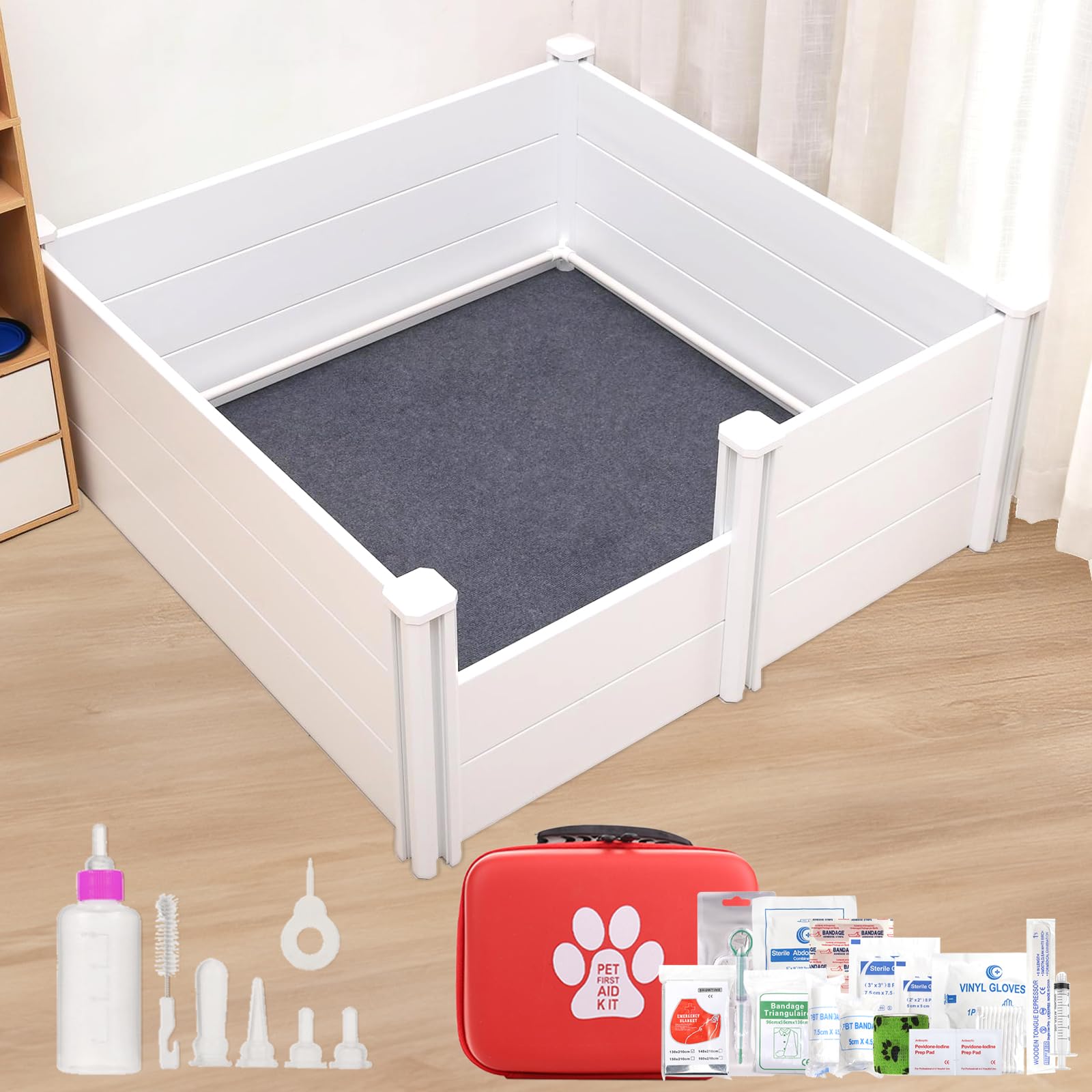 Whelping Box For Dogs With Pig Rails,Height Adjustable Entrance Whelping Pen,Versatile Dog Whelping Box With Easy Assembly,Easy 