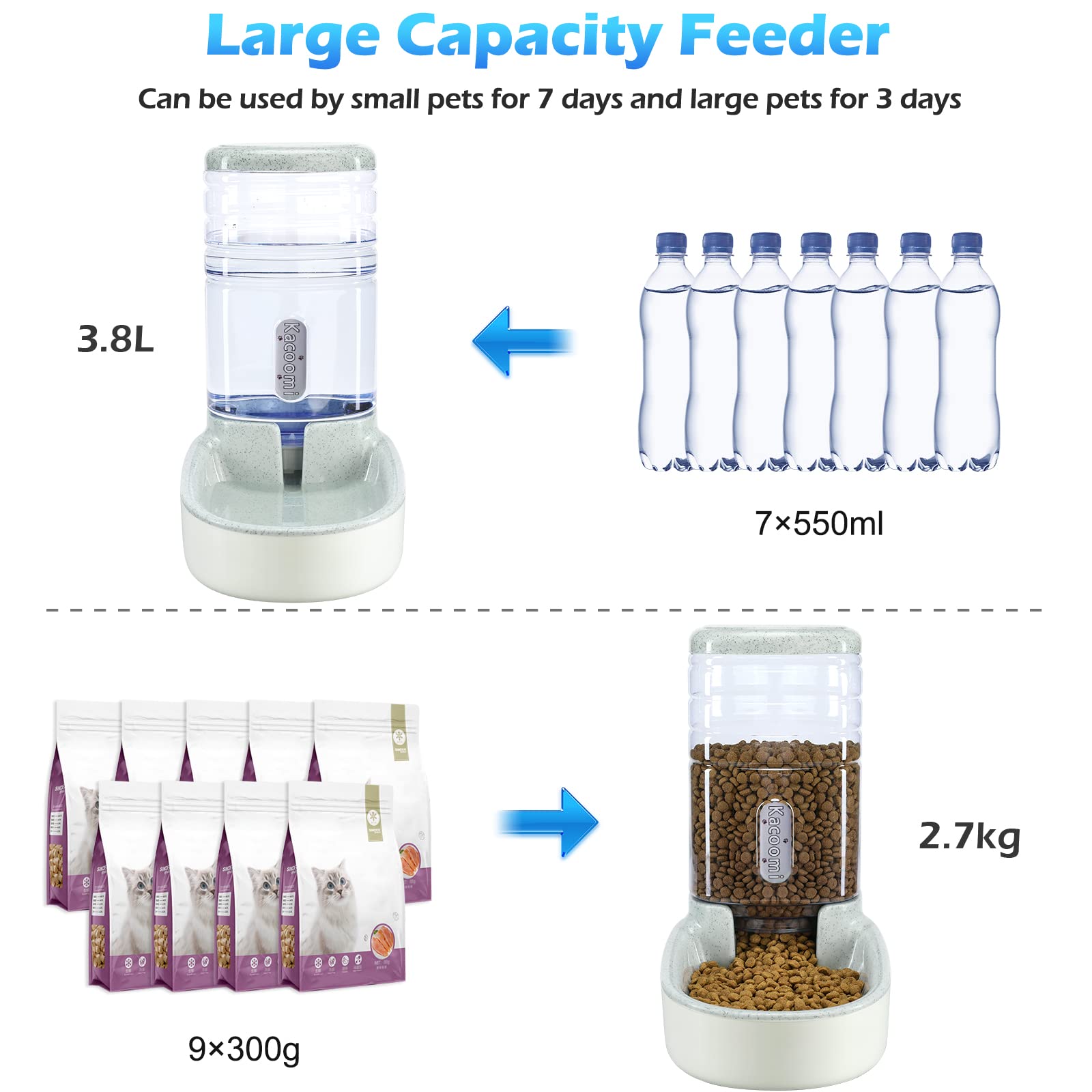 Automatic Dog Cat Feeder and Water Dispenser Gravity Food Feeder and Waterer Set with Pet Food Bowl for Small Medium Dog Puppy K