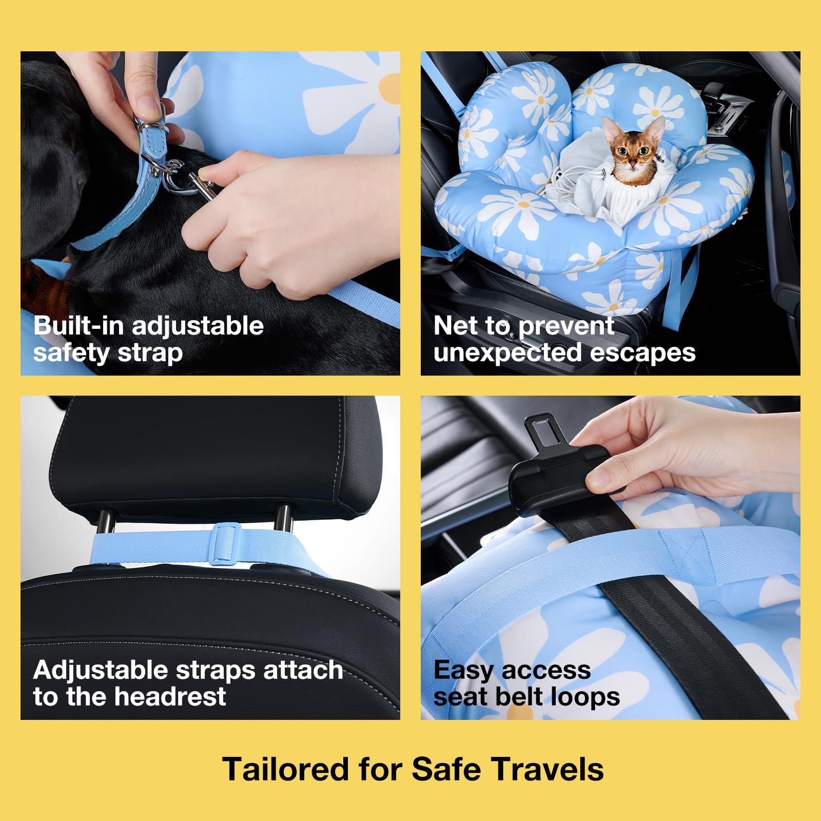 Vetreska Pet Car Seat For Small Dogs - Washable Cat Carrier For Car Seat Portable Puppy Dog Bed, Pet Travel Carrier Bed With Saf