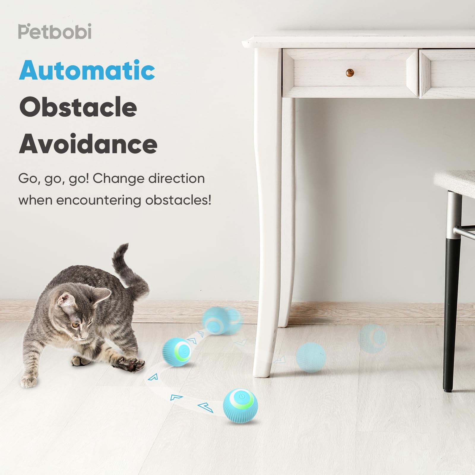 Petbobi Interactive Cat Toy Ball - Automatic Cat Toy With Led Light, Usb Rechargeable Self Moving Ball, Indoor Active Rolling To