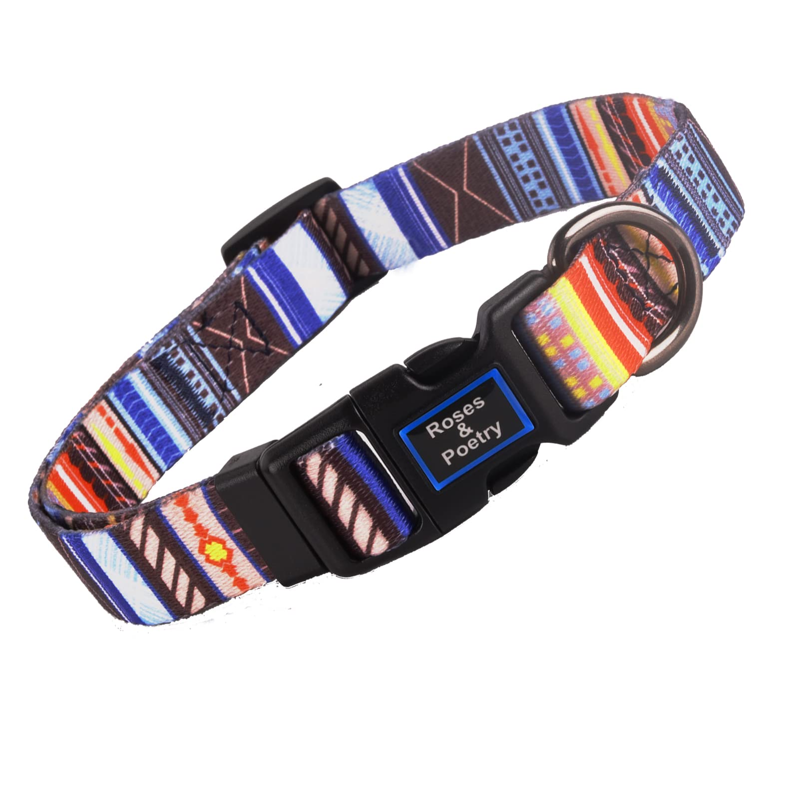 Roses&Poetry Dog Collar With Colourful Stripe Patterns, Adjustable Durable Puppy Collars For Small Medium Large Dogs (Stripe-S)
