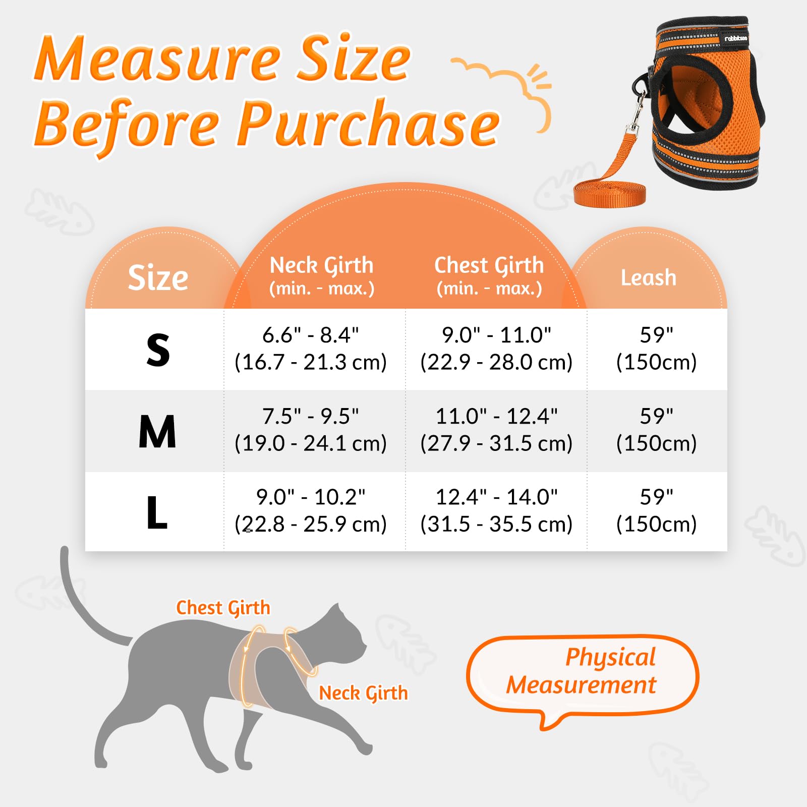 Rabbitgoo Cat Harness And Leash Set For Walking Escape Proof, Adjustable Soft Kittens Vest With Reflective Strip For Cats, Comfortable Outdoor Vest,Light Orange,M