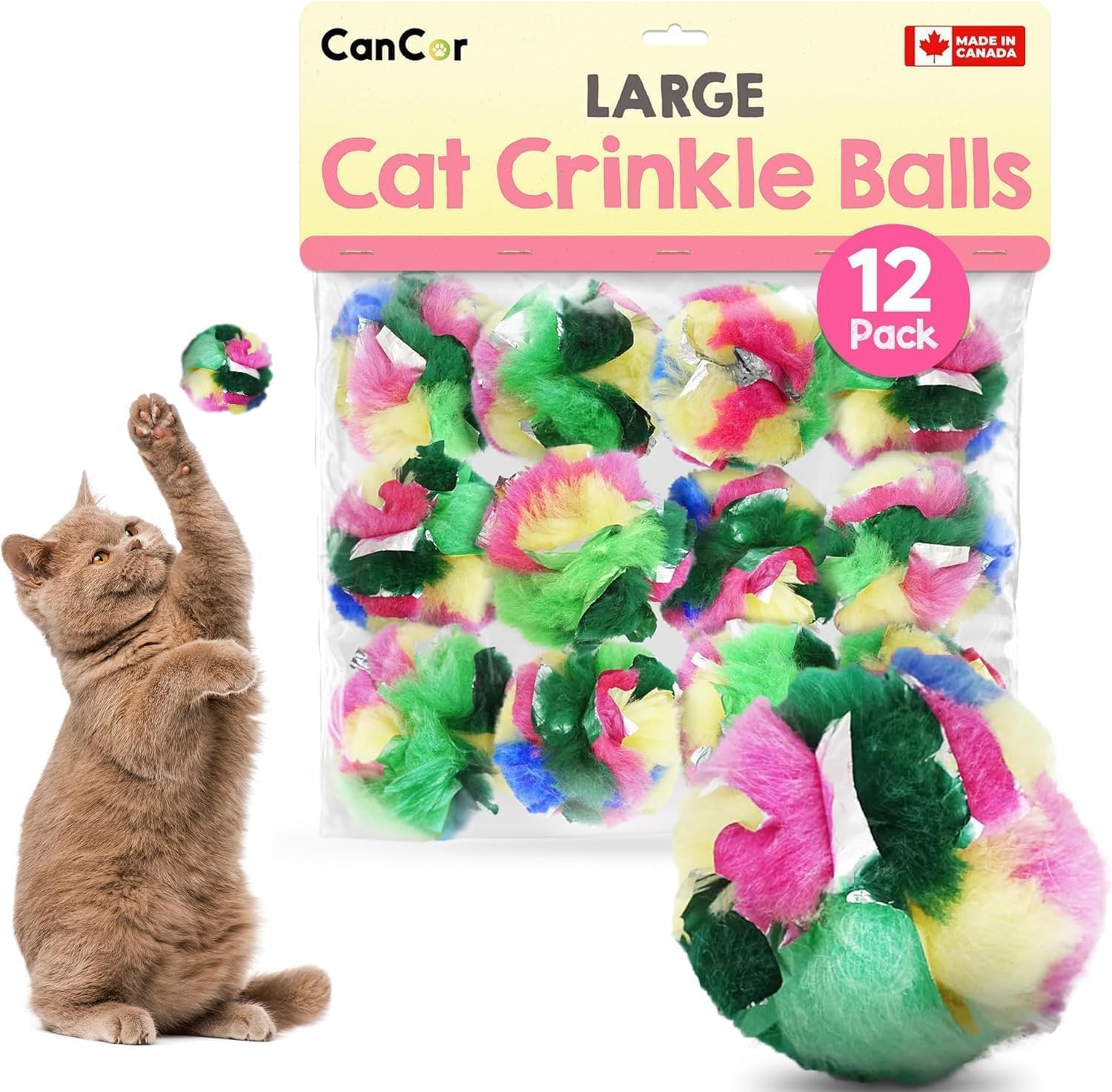 Cancor Innovations Crinkle Ball Cat Toy (12 Pack)