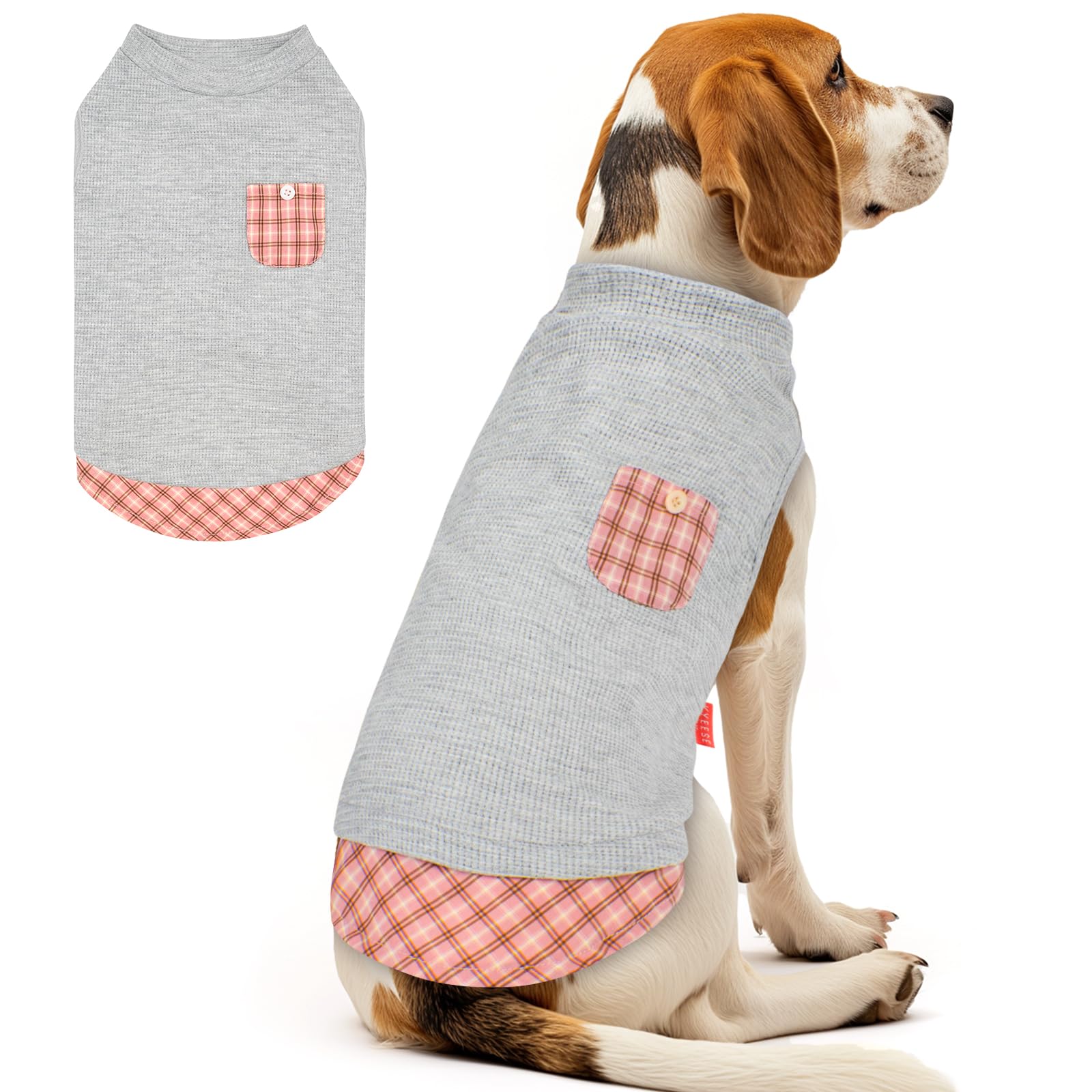 Kyeese Waffle Dog Shirts For Medium Dogs Soft Stretchy T-Shirts Lightweight Sleeveless Vest Breathable Pet Top With Pocket Detai