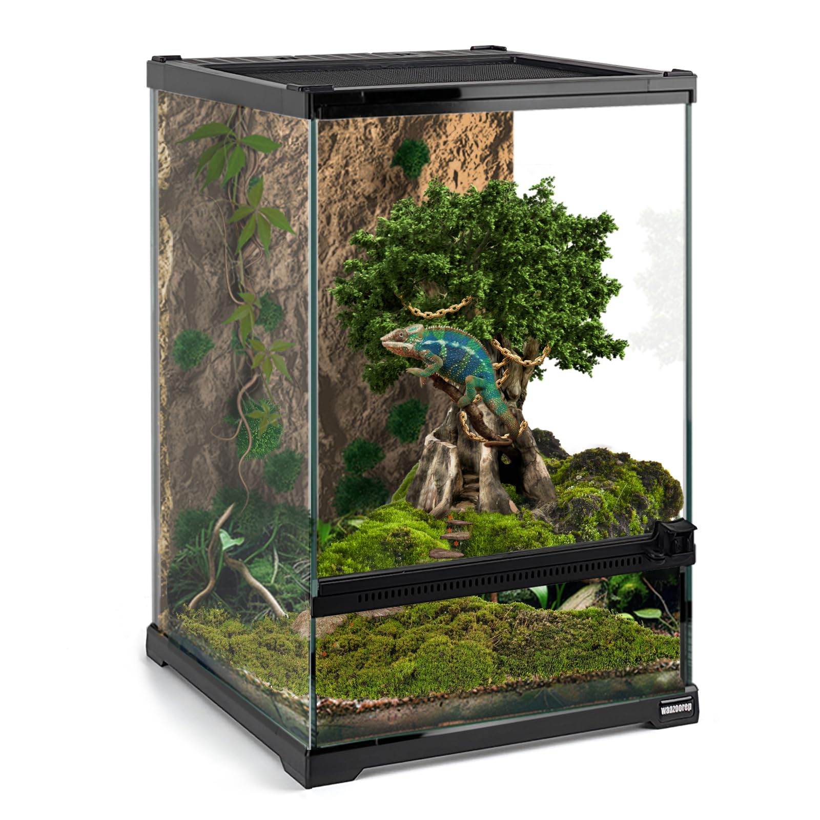 Waazoorep Mini Reptile Glass Terrarium Tank 8''X8''X12 Full View With Front Opening Door And Enclosure Habitat Cage For Leopard 