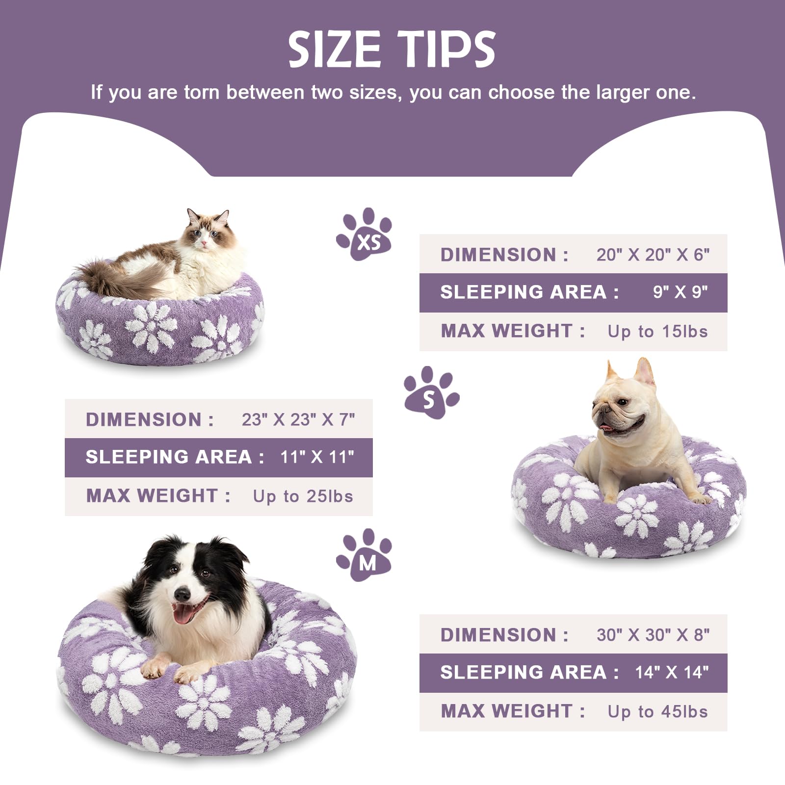 Yaning Donut Dog Beds For Small Dogs, Calming Round Cat Beds For Indoor Cats, Cute 3D Textured Flower Pet Bed With Removable Was
