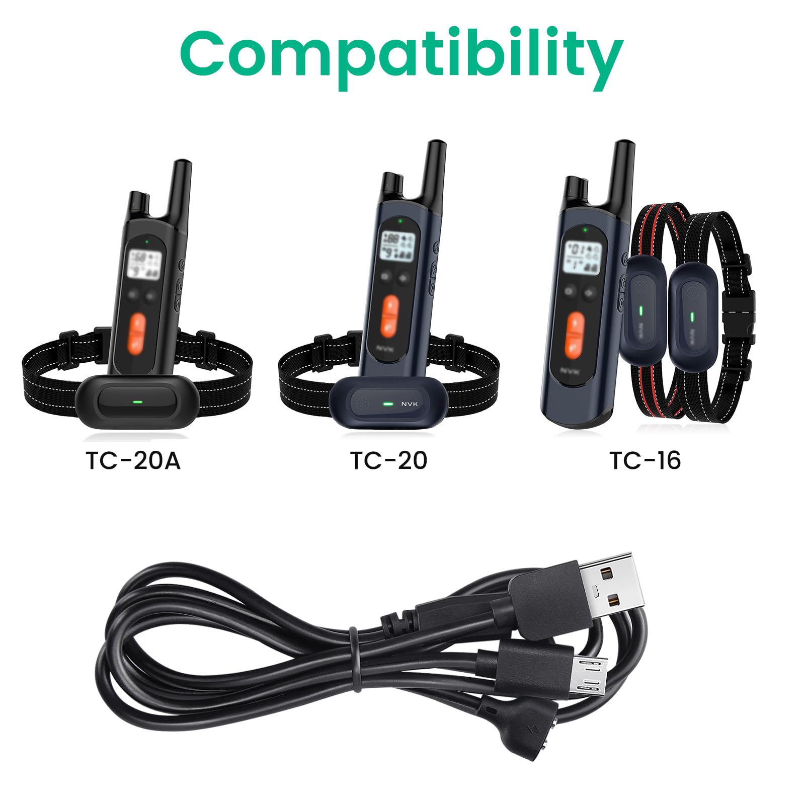 YEAOI 2-Pack Black Charger Replacement for NVK Dog Training Collar, Magnetic Charging Cable for UKE Shock Collar