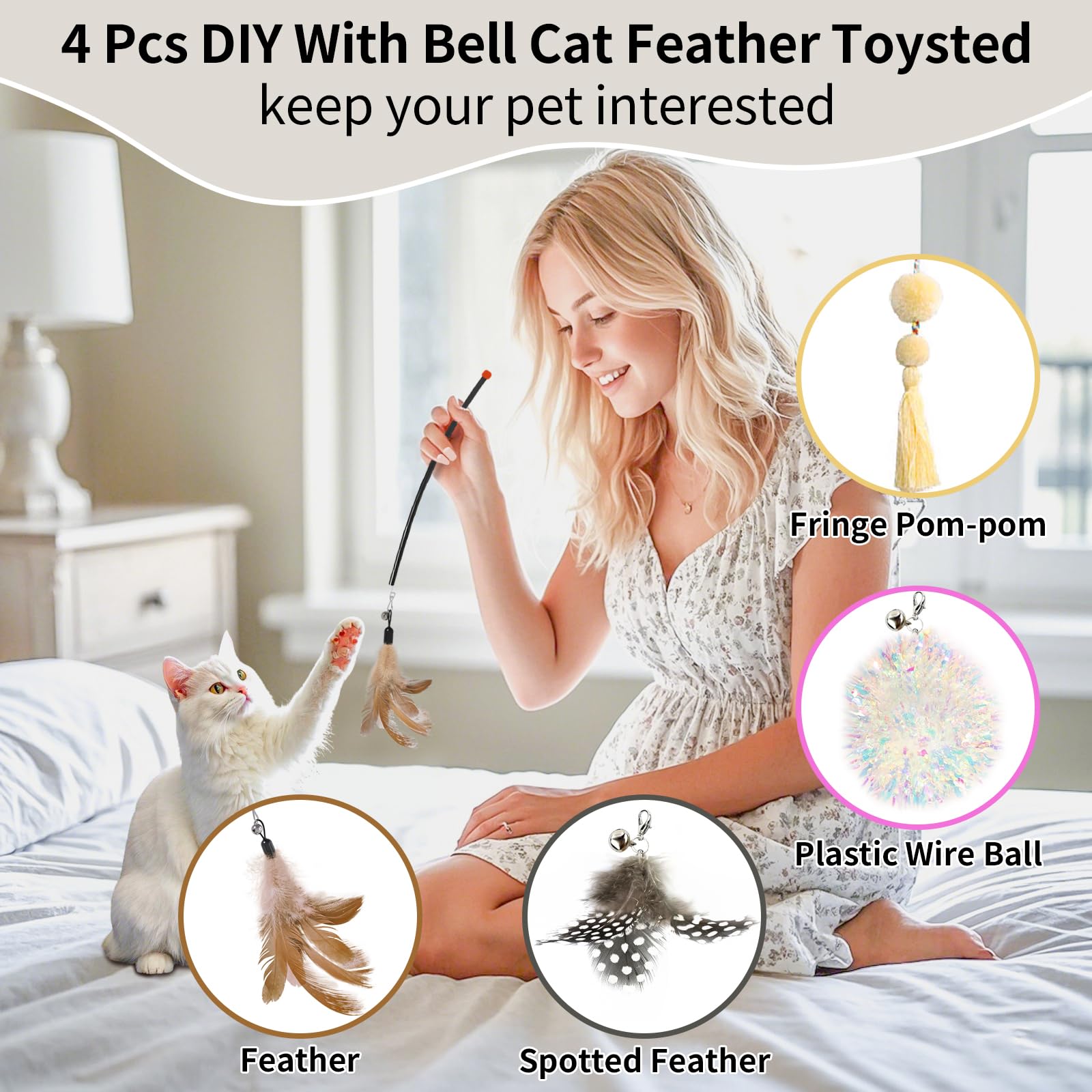 Simxihong Laser Cat Toys For Indoor Cats, 2 In1 Interactive Cat Toys Laser And Feather Cat Wand Rechargeable Automatic Cat Laser