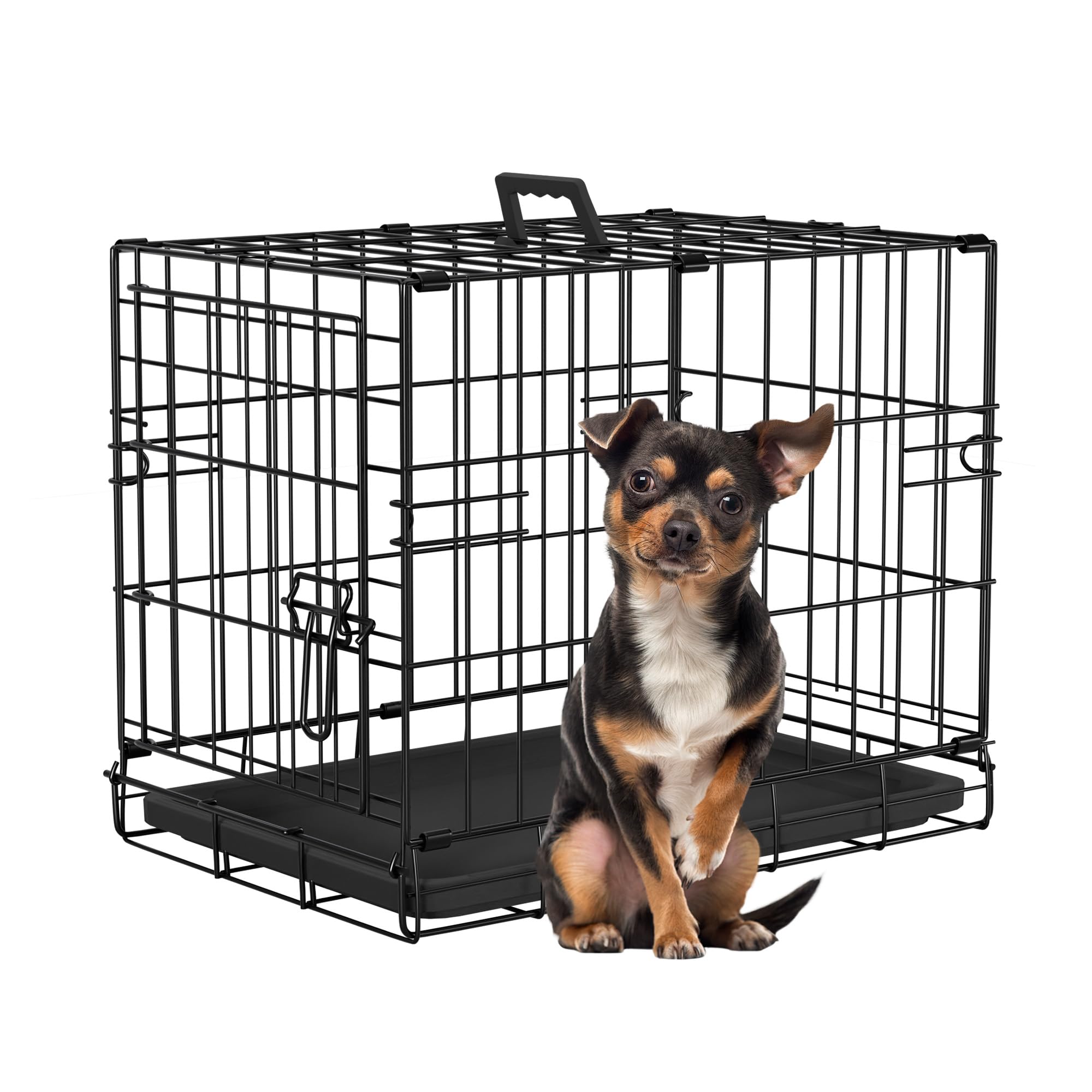 FDW Dog Crate 18-Inch Dog Cage Foldable Metal Kennel with Leakproof Tray Foldable Design Indoor Outdoor Use for Small Dogs,Dark 