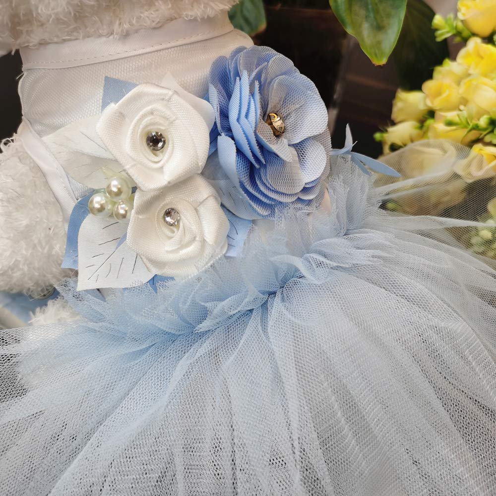 Wolyepor Princess Dog Dress Suspender Layered Tutu Gauze Dress Pleated Skirt For Dogs And Cats (Large, Flower Blue)