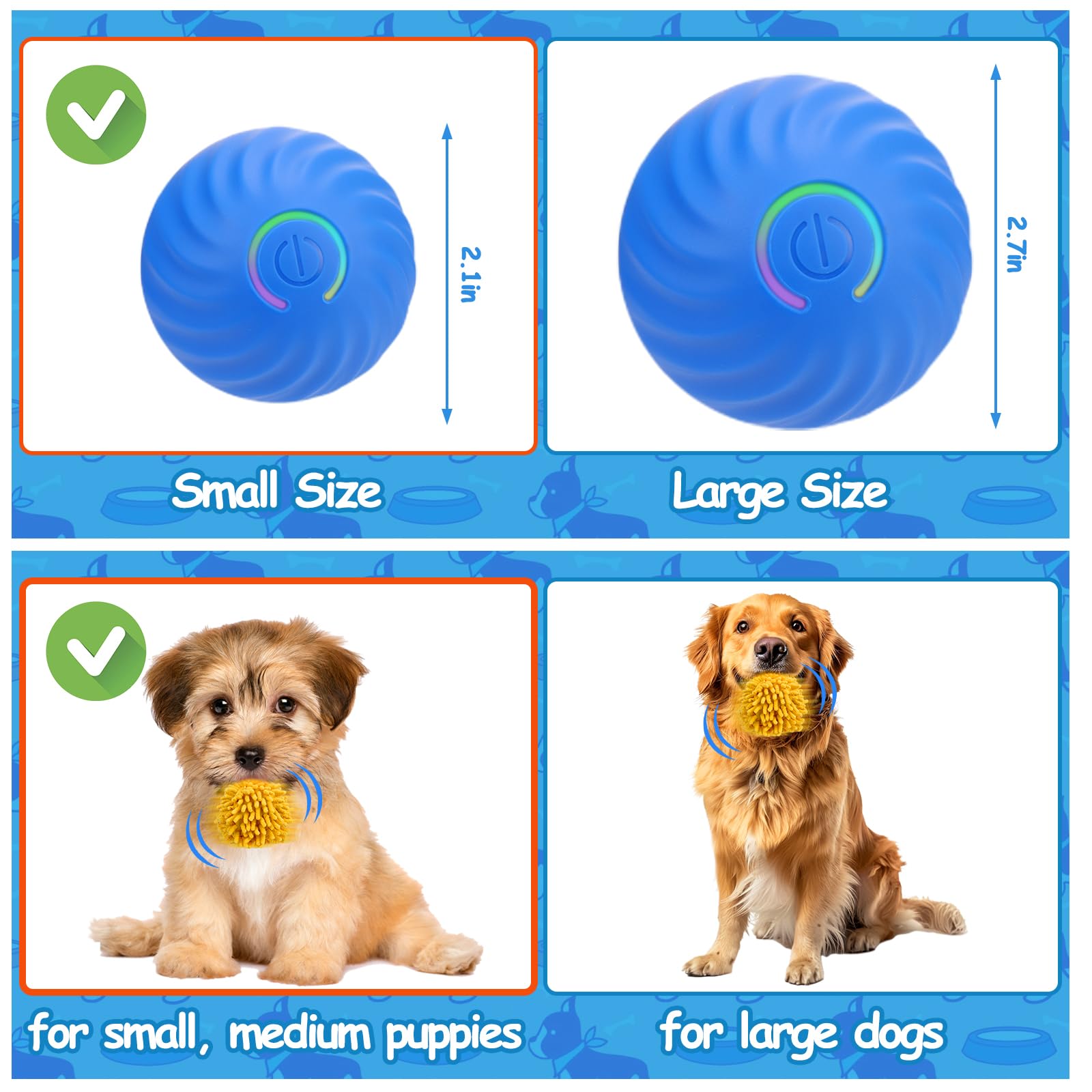 Interactive Dog Toys Ball, Self Rolling Dog Ball with Cover Anti-Chewer for Small/Medium Puppy Pet Dog Toys, Active Rolling Ball