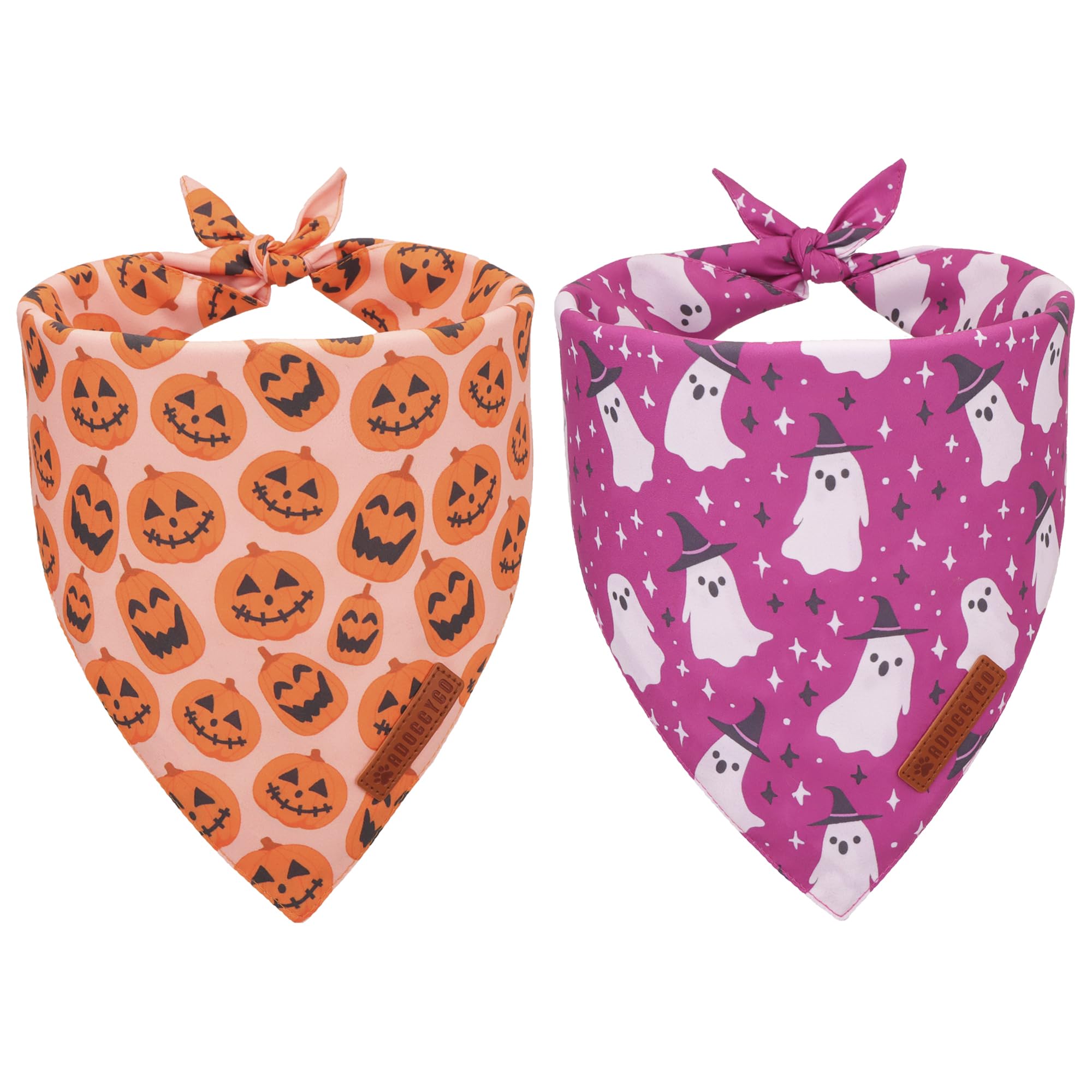 ADOGGYGO Halloween Dog Bandana, Pumpkin Ghost Pet Scarf, Premium Durable Fabric, Adjustable Fit Halloween Bandanas for X-Large D