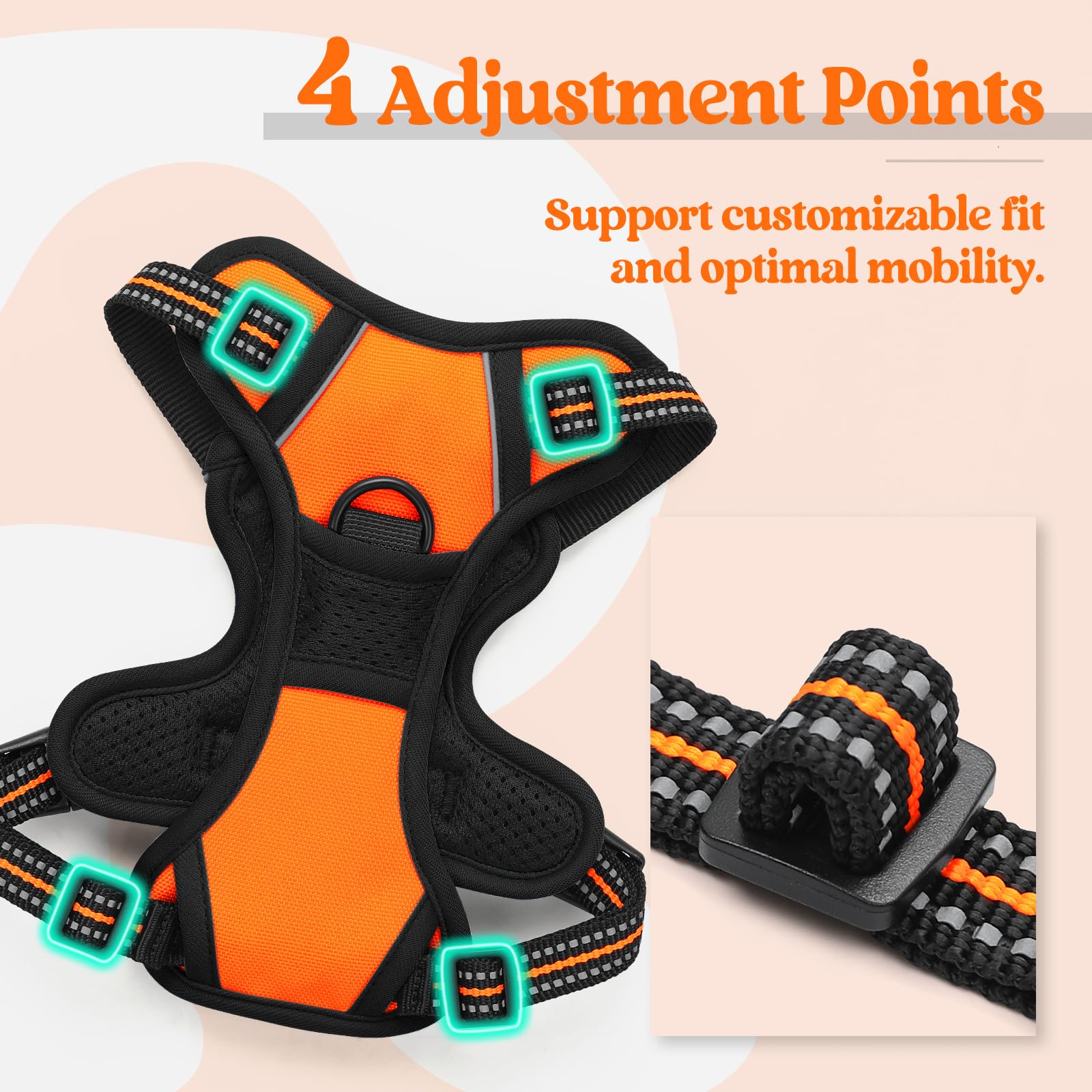 Rabbitgoo Dog Harness No Pull With 2 Leash Clips, Adjustable Soft Padded, Reflective Oxford No Choke Pet Vest With Easy Control Handle For Puppy, Orange,Xs