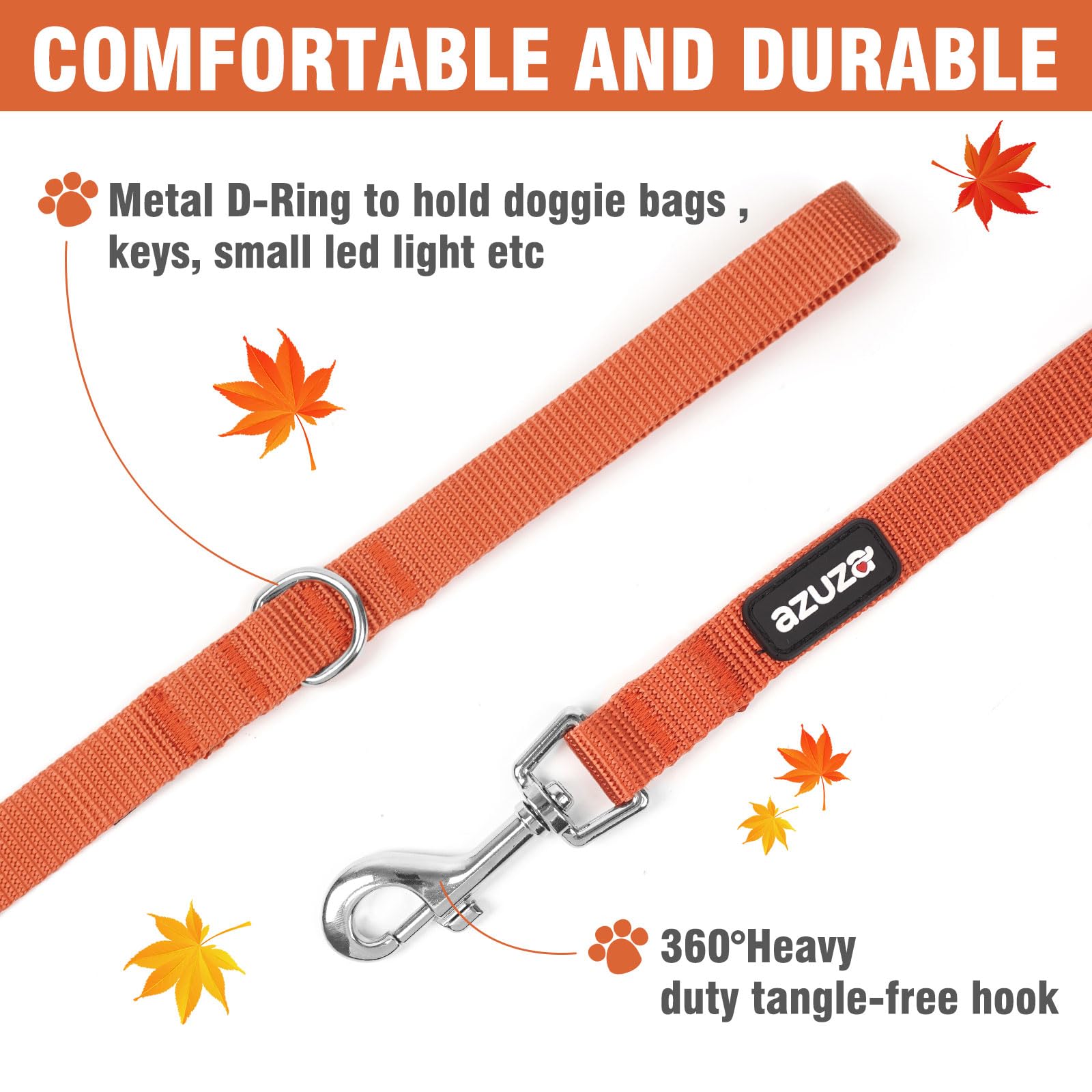 Azuza 3 Pack Fall Nylon Dog Leashes Strong & Durable Basic Dog Leash With Easy To Use Collar Hook For Puppy And Small Dogs, Xs (
