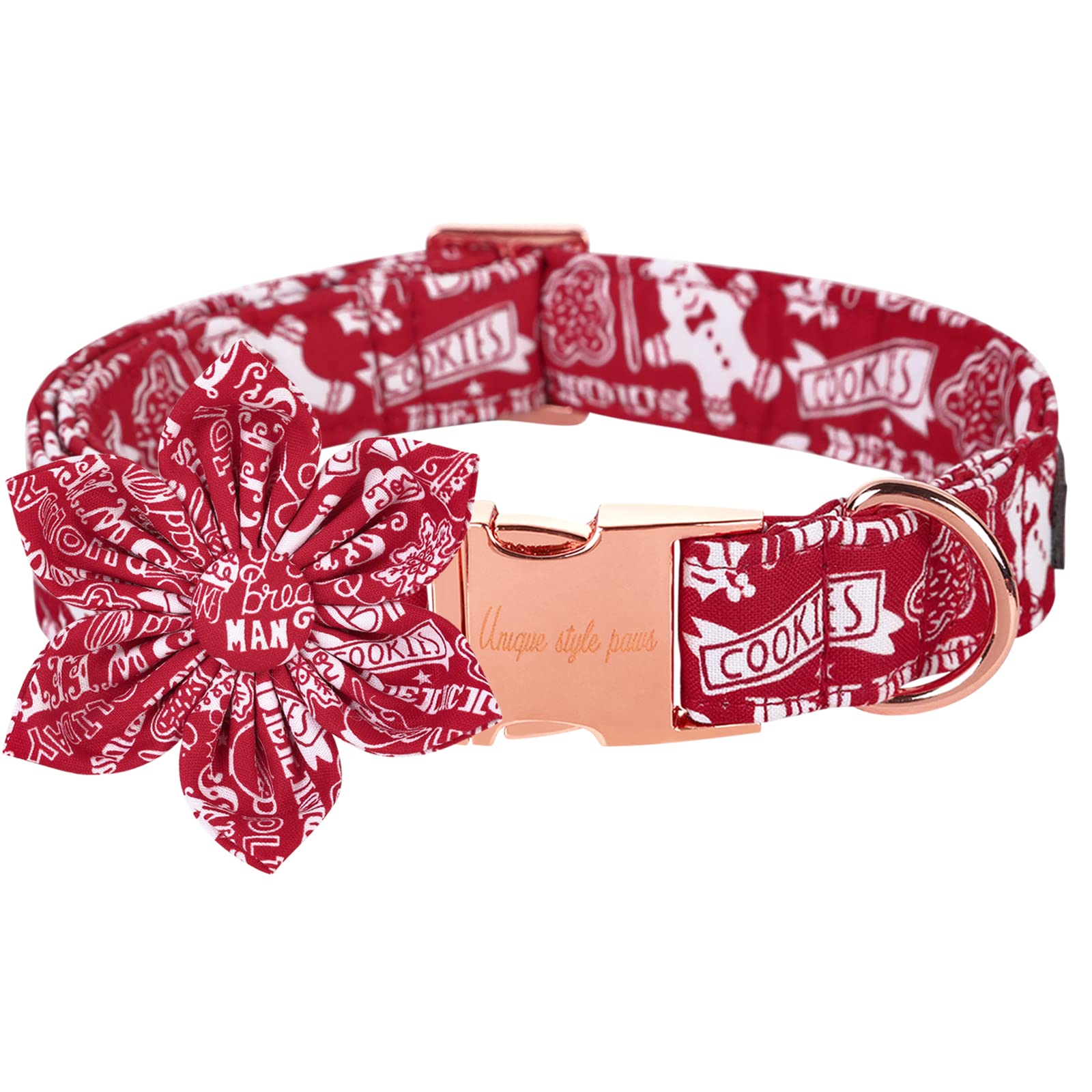 Unique Style Paws Christmas Dog Collar With Flower Tie Winter Gingerbread Snowman Theme Puppy Collar For Small Medium Large Dogs-Xl