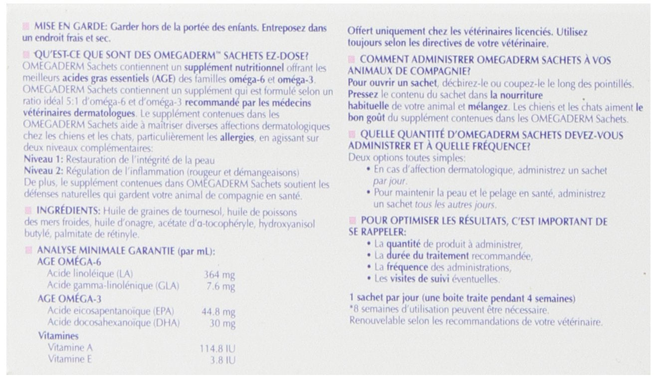 Virbac Omegaderm EZ Dose for Small Dogs/Cats, 28 Count, 4 mL, Model 814514021495