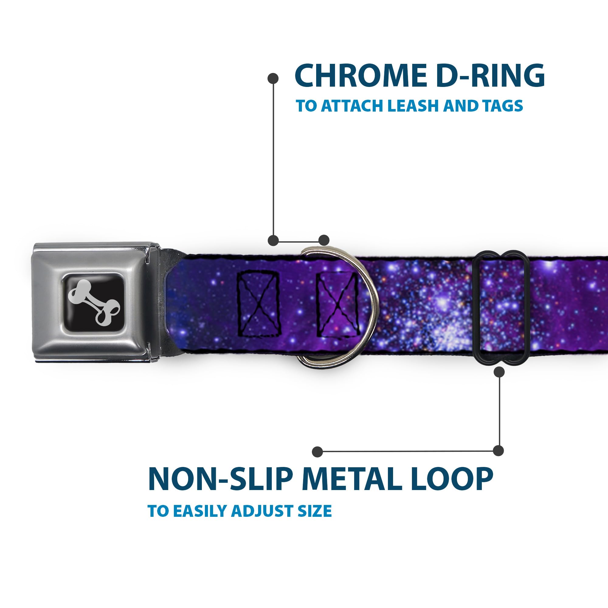 Buckle-Down Seatbelt Buckle Dog Collar - Galaxy Blues/Purples - 1.5' Wide - Fits 18-32' Neck - Large