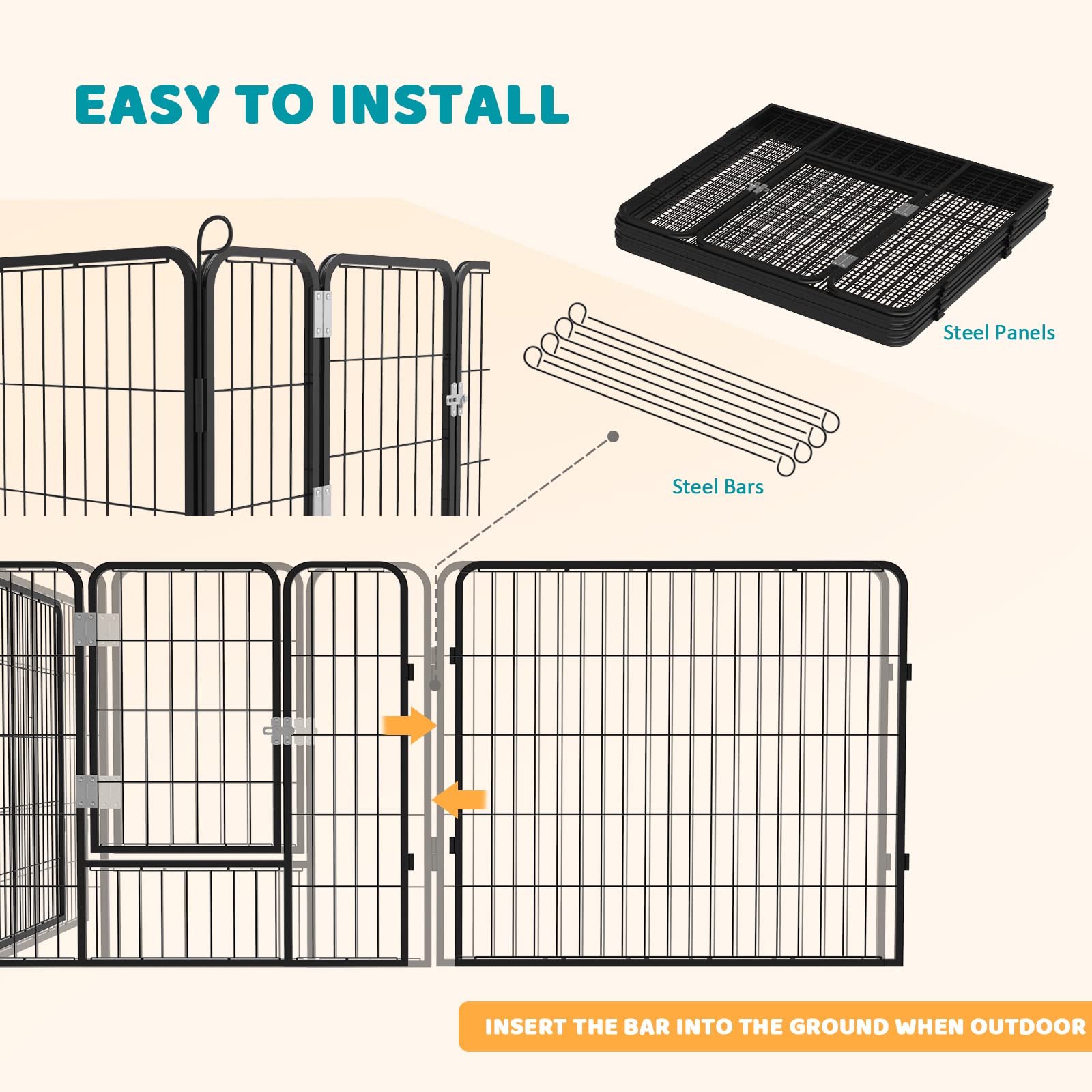 Ofika Heavy Duty Metal Dog Playpen For Medium/Small Animals, 8 Panels 32   Height X 27'' Width, Dog Fence Exercise Pen With Door