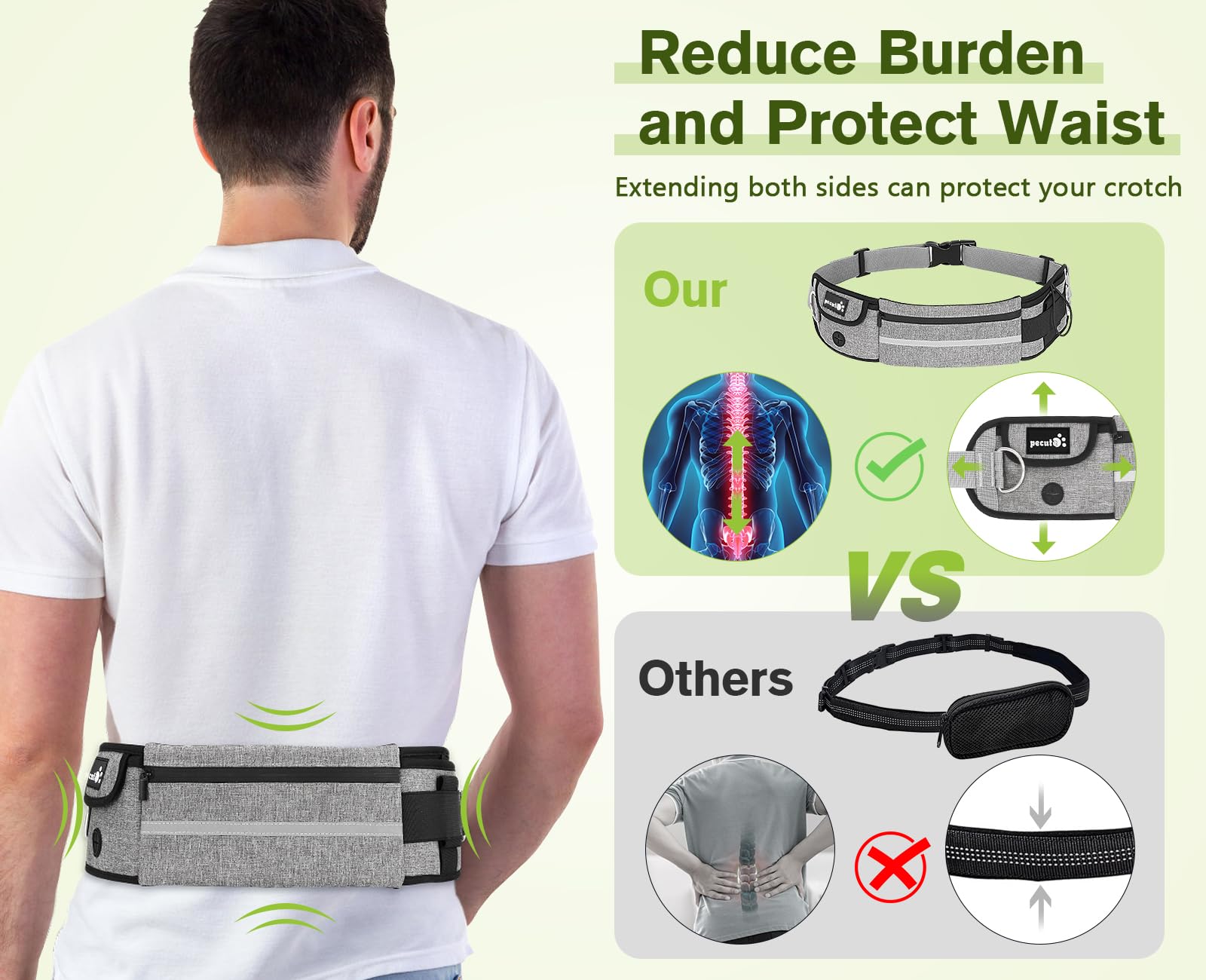 Pecute Hands Free Dog Leash With Pouch, Waist Belt Fanny Pack With Soft Padds, Dual Padded Handles And Durable Bungee For Walking, Hiking, Jogging Biking, And Running (Up To 220Lbs)