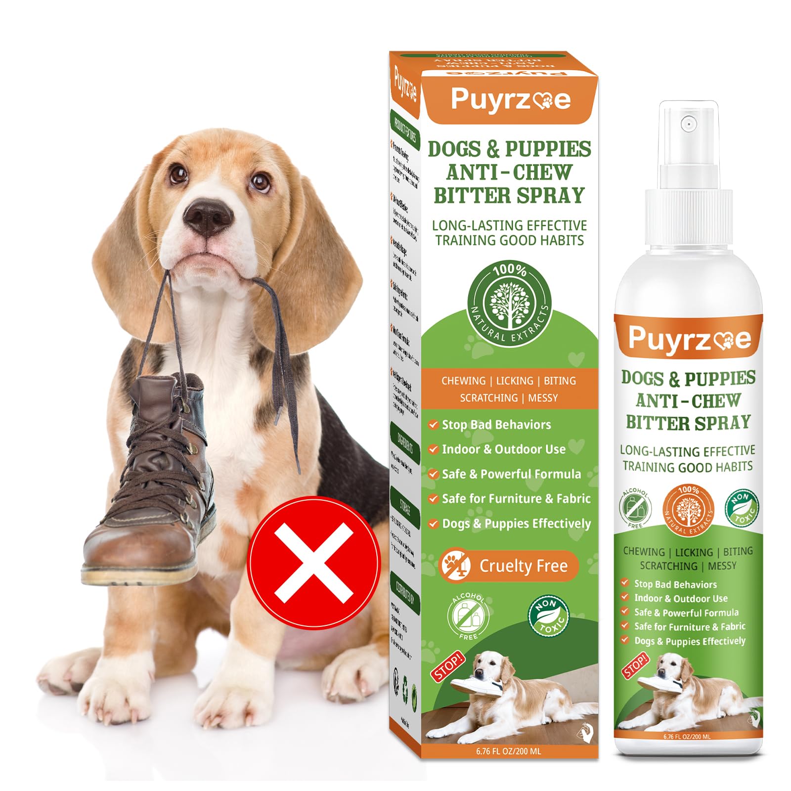 Puyrzoe No Chew Spray For Dogs, 200Ml Bitter Apple Spray For Dogs Natural Prevent Chewing & Licking Furniture, Sofa, Shoes, Band