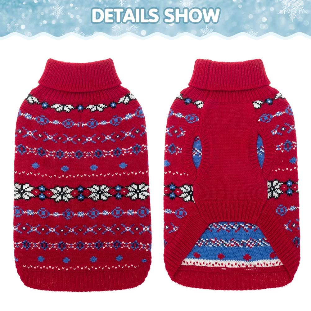 Bingpet Dog Sweaters For Small Dogs,Winter Dog Sweater Warm Clothes Boys Girls With Leash Hole,Classic Snowflake Doggy Knitwear