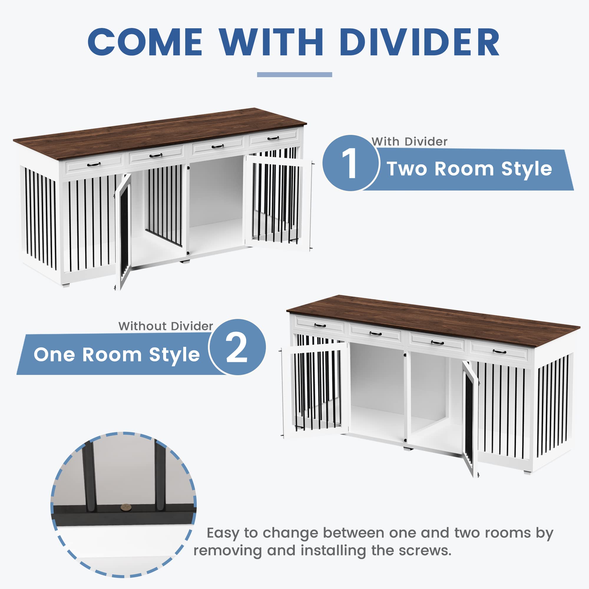 Super Large Dog Crate Furniture, 92.9  Wooden Dog Crate Kennel with 4 Drawers and Divider, XXXL Heavy Duty Dog Crates Cage Furni