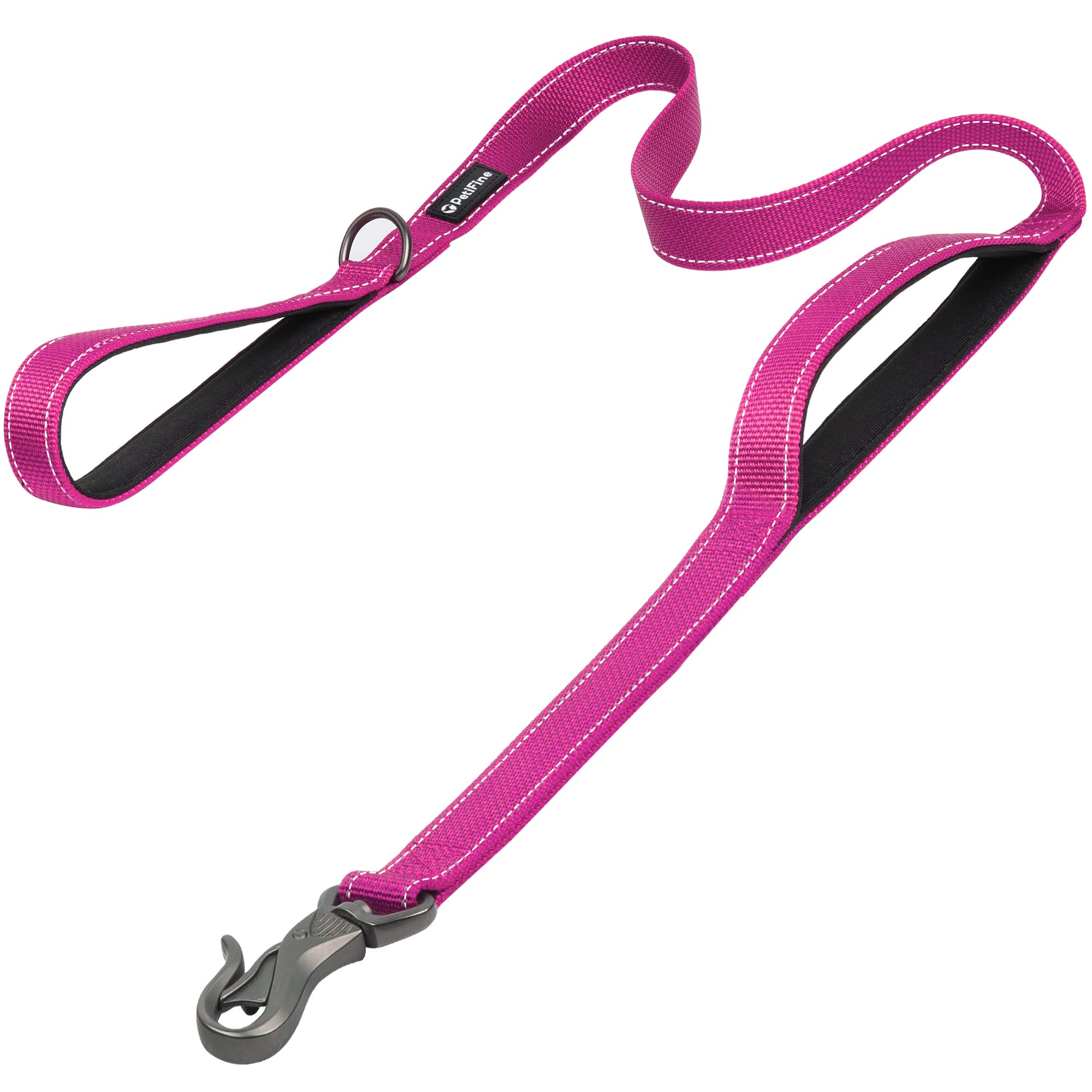 Petifine 5Ft Heavy Duty Dog Leash With Soft Padded Double Handle, Durable Strong Clasp Dog Leashes, Reflective Nylon Walking Lead For Large,Medium,Small Breed Dogs, Rose