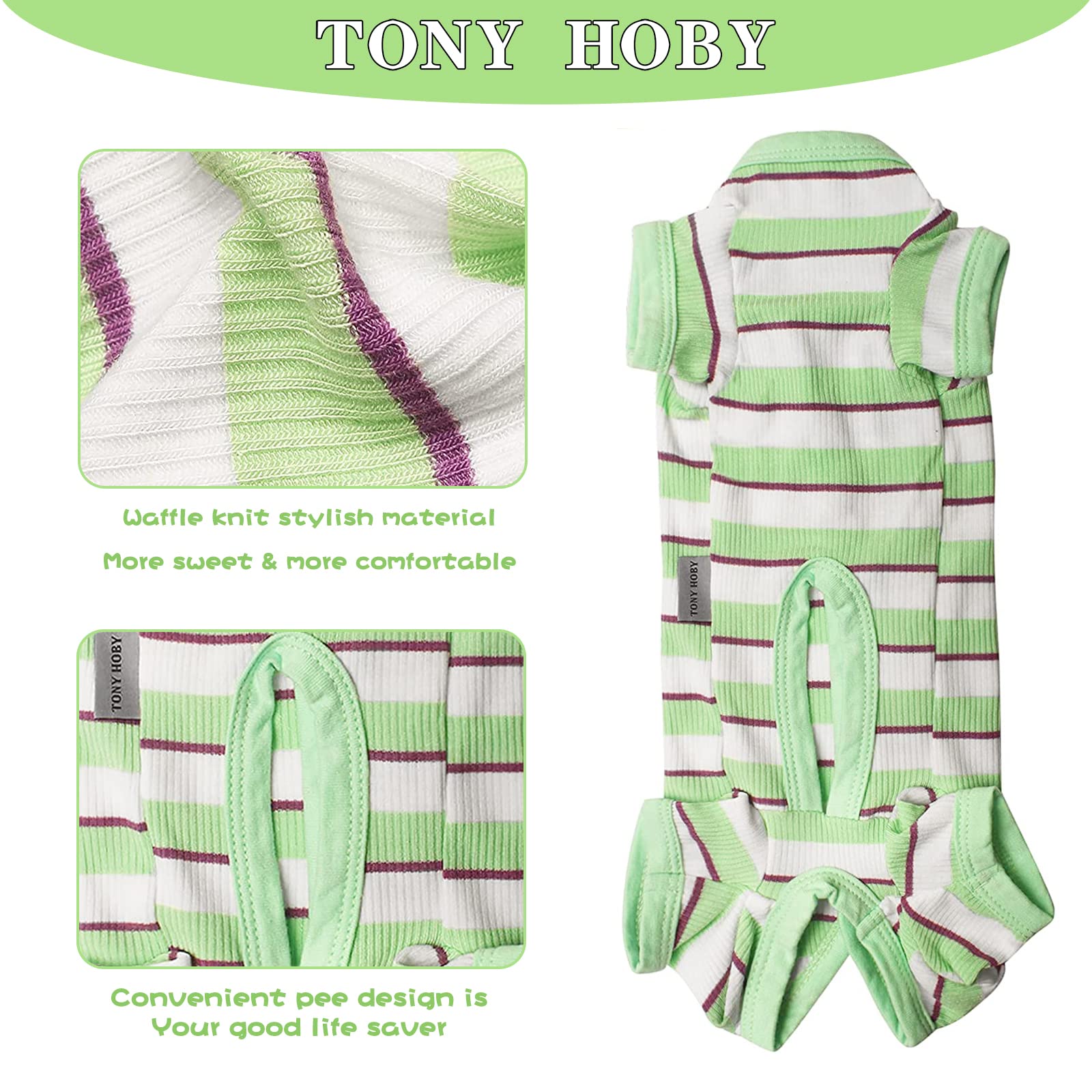 Tony Hoby Dog Pajamas, Male Dog Jumpsuit With Green Stripe, Dog Clothes For Small Medium Size Dogs (Green&White, Boy, Xs)