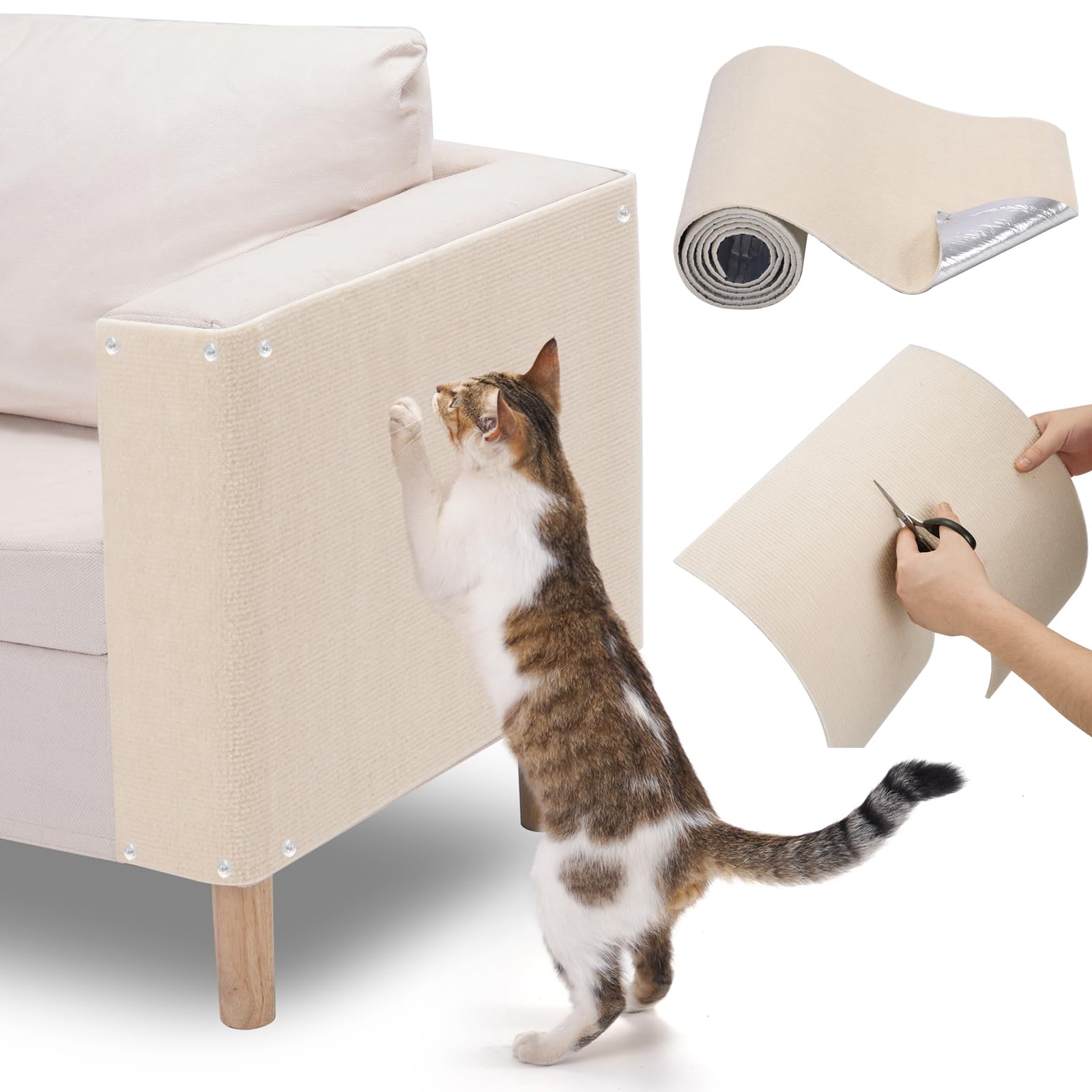 Uross Cat Couch Protector For Fabric Sofa -100''X15.8'' Cat Scratcher Pad Furniture Protector Sofa Couch Corner Diy Self Adhesiv