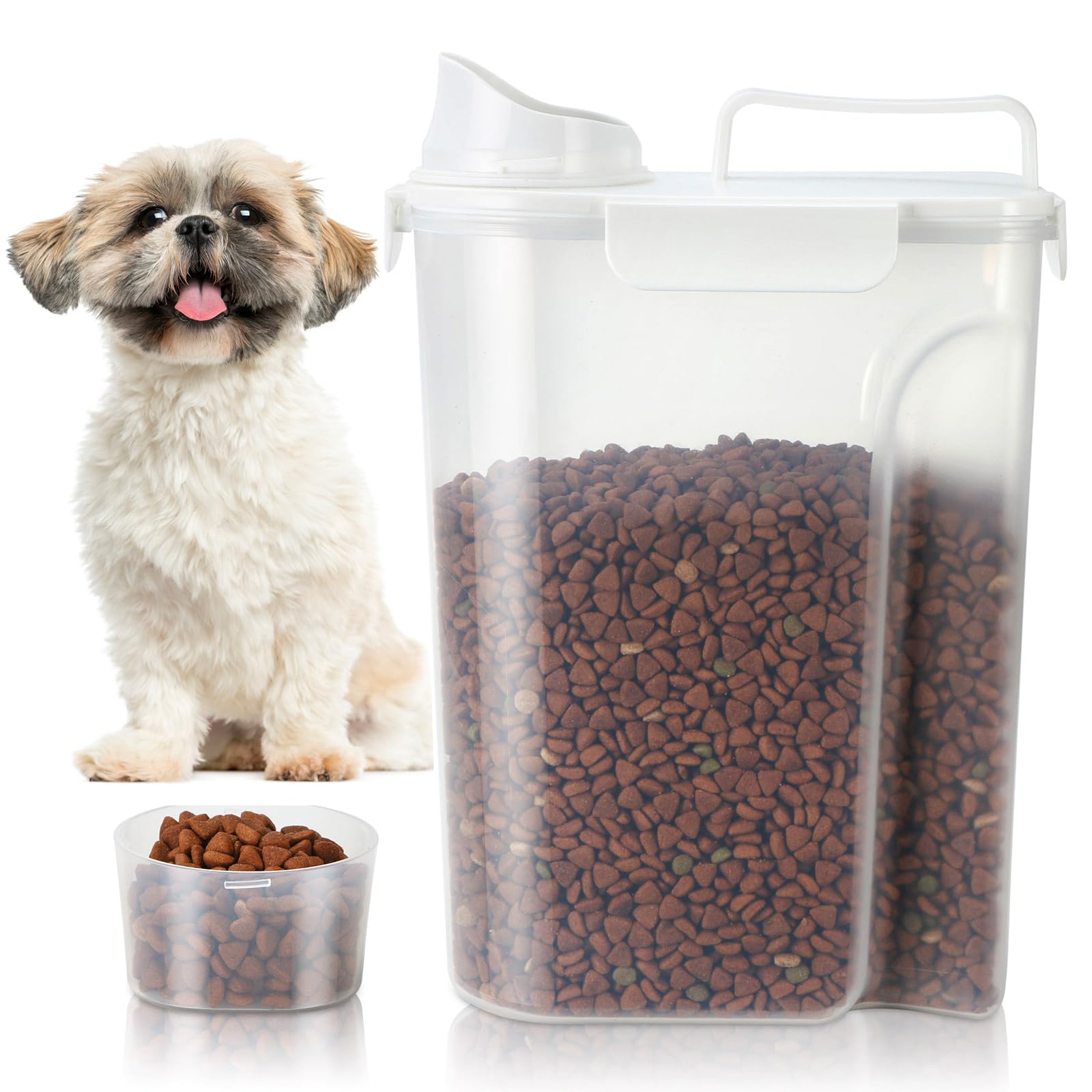 TBMax Dog Food Storage Container 5-7 lbs, Airtight Cat Food Container with Larger Spout & Measuring Cup, Portable Pet Food Stora