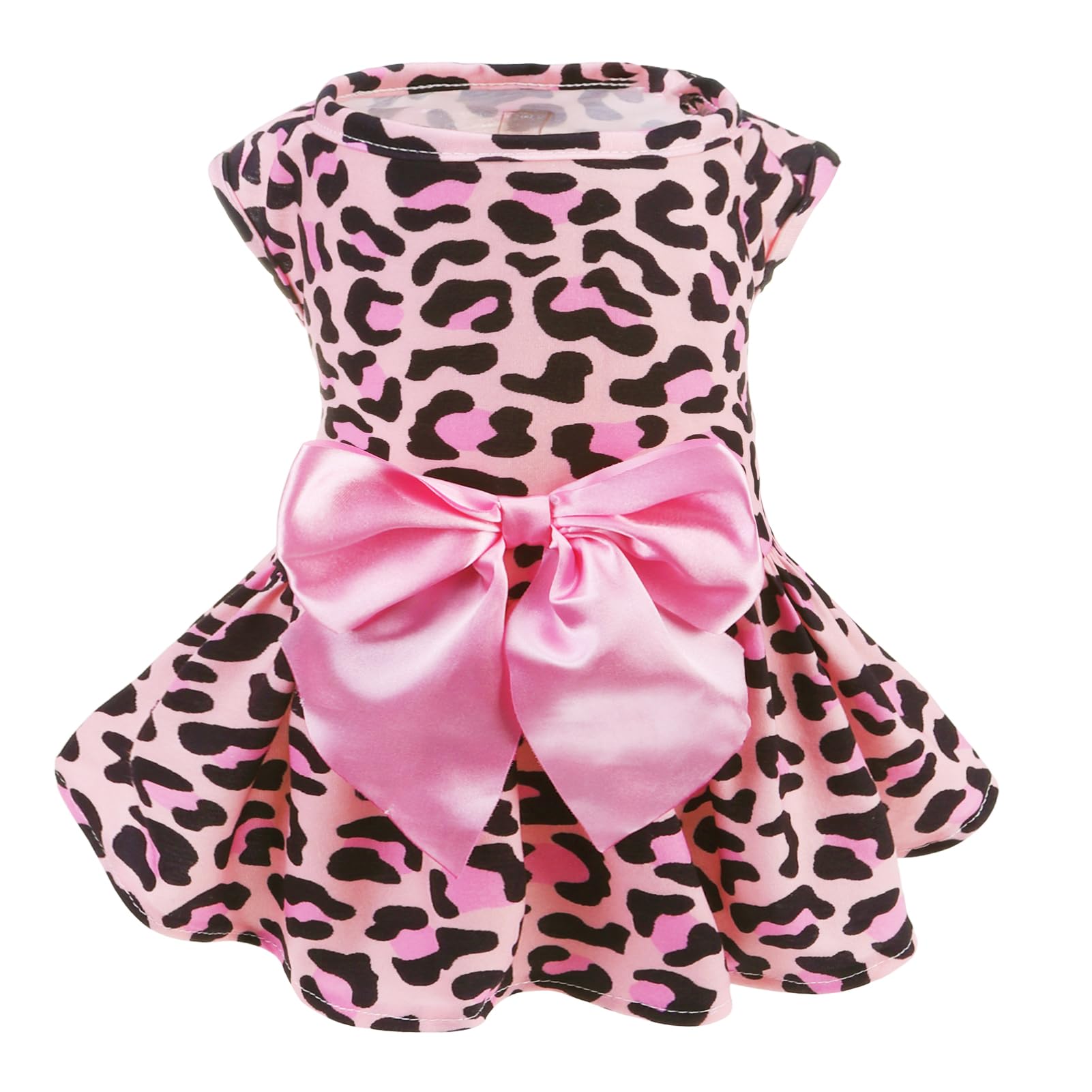 Pupteck Print Dog Dress Pet Apparel With Cute Bowtie Puppy Clothes Outfit, Leopard Print, S