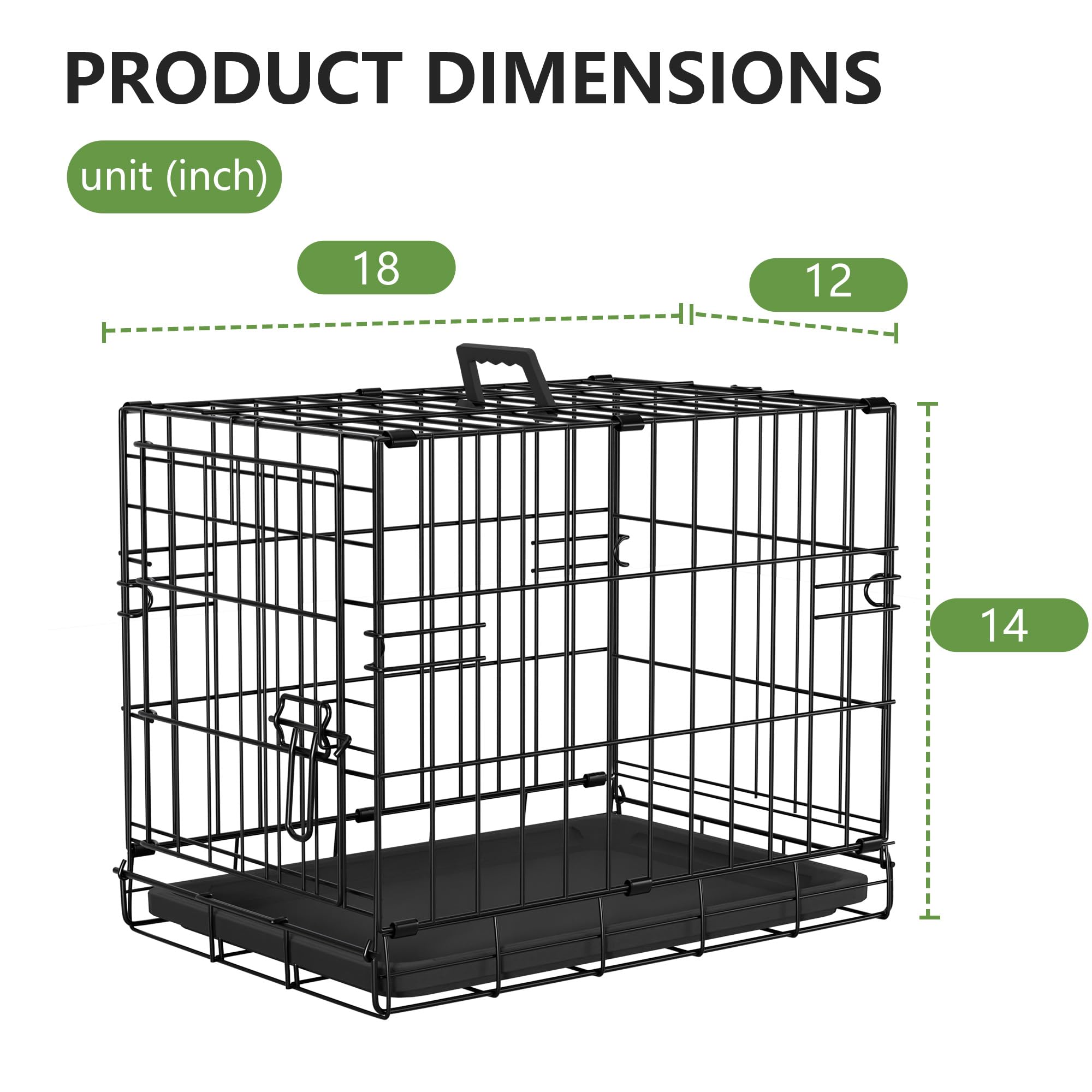 FDW Dog Crate 18-Inch Dog Cage Foldable Metal Kennel with Leakproof Tray Foldable Design Indoor Outdoor Use for Small Dogs,Dark