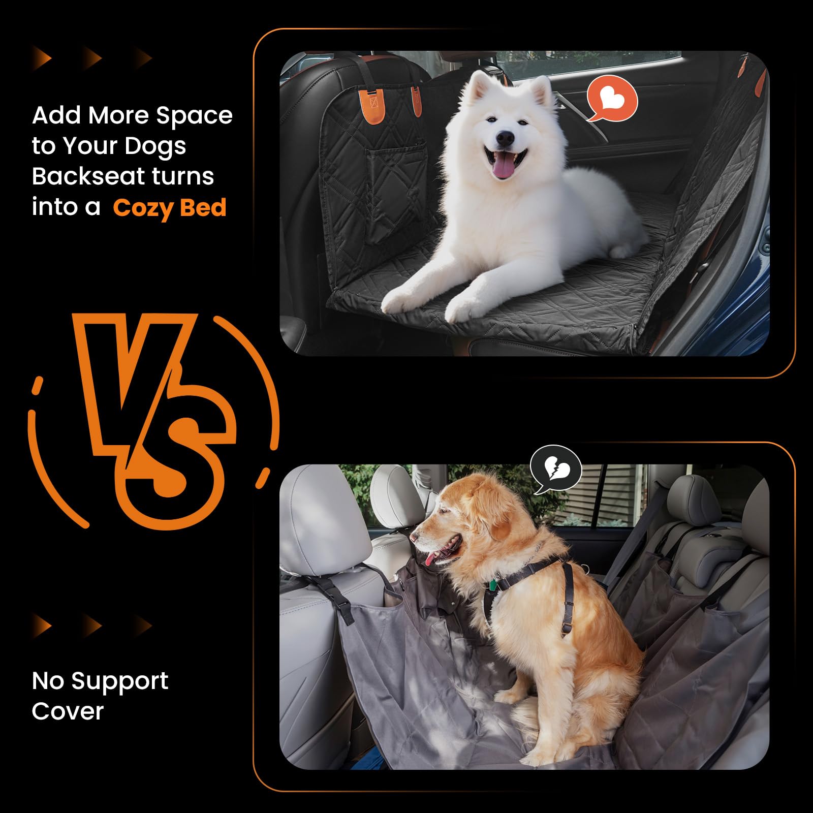 Roilpet Dog Back Seat Extender For Dogs - Hard Bottom Car Seat Cover For Dogs With Adjustable Belt - Pet Car Hammock For Back Se