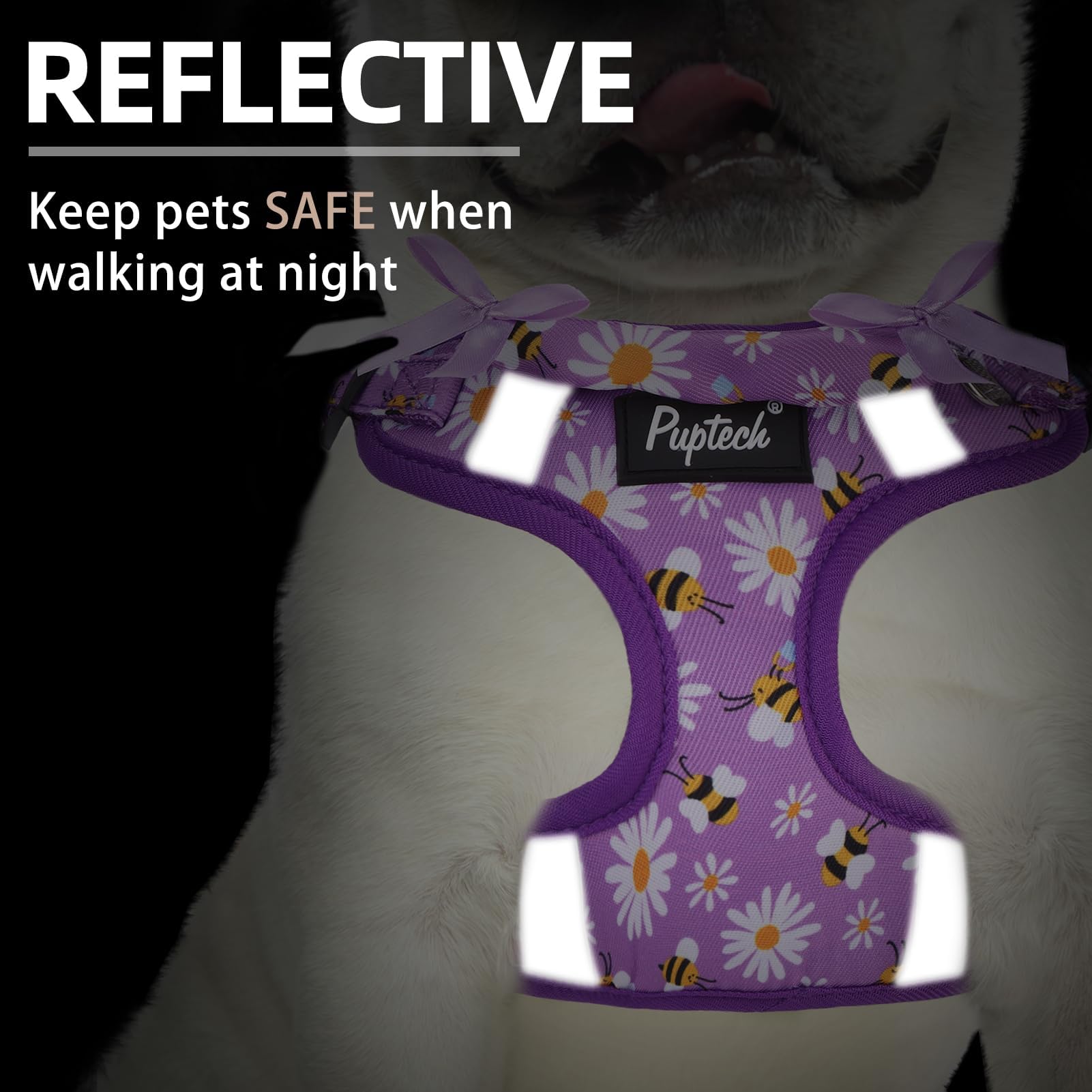 PUPTECK No Pull Dog Harness and Leash Set Reflective No Choke Step in Puppy Halter for XS Small and Medium Sized Dogs, Purple, P