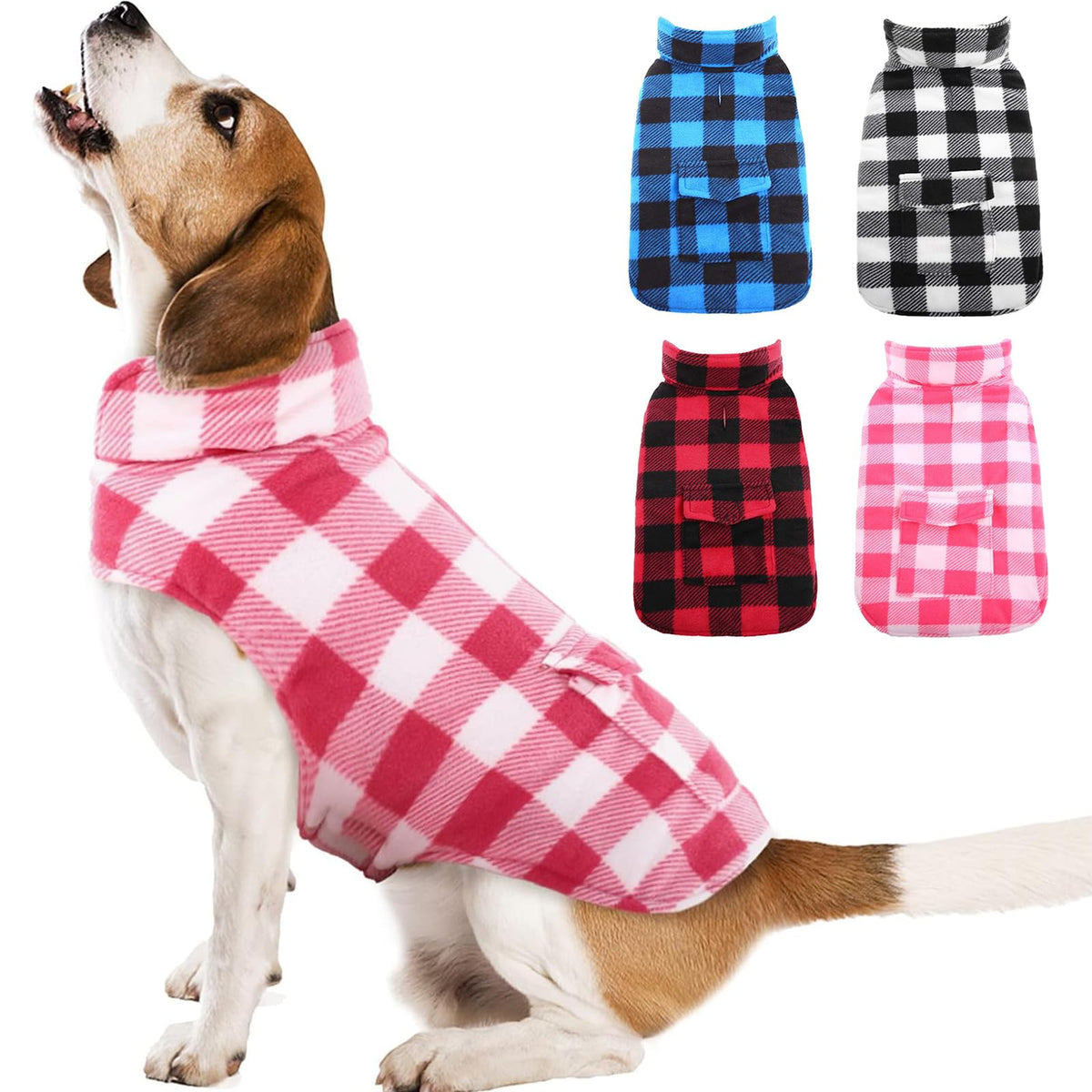 Kuoser Winter Coat, Windproof Fleece Jacket British Style Plaid Cold Weather Vest, Reversible Cozy Warm Dog Clothes, Pet Apparel