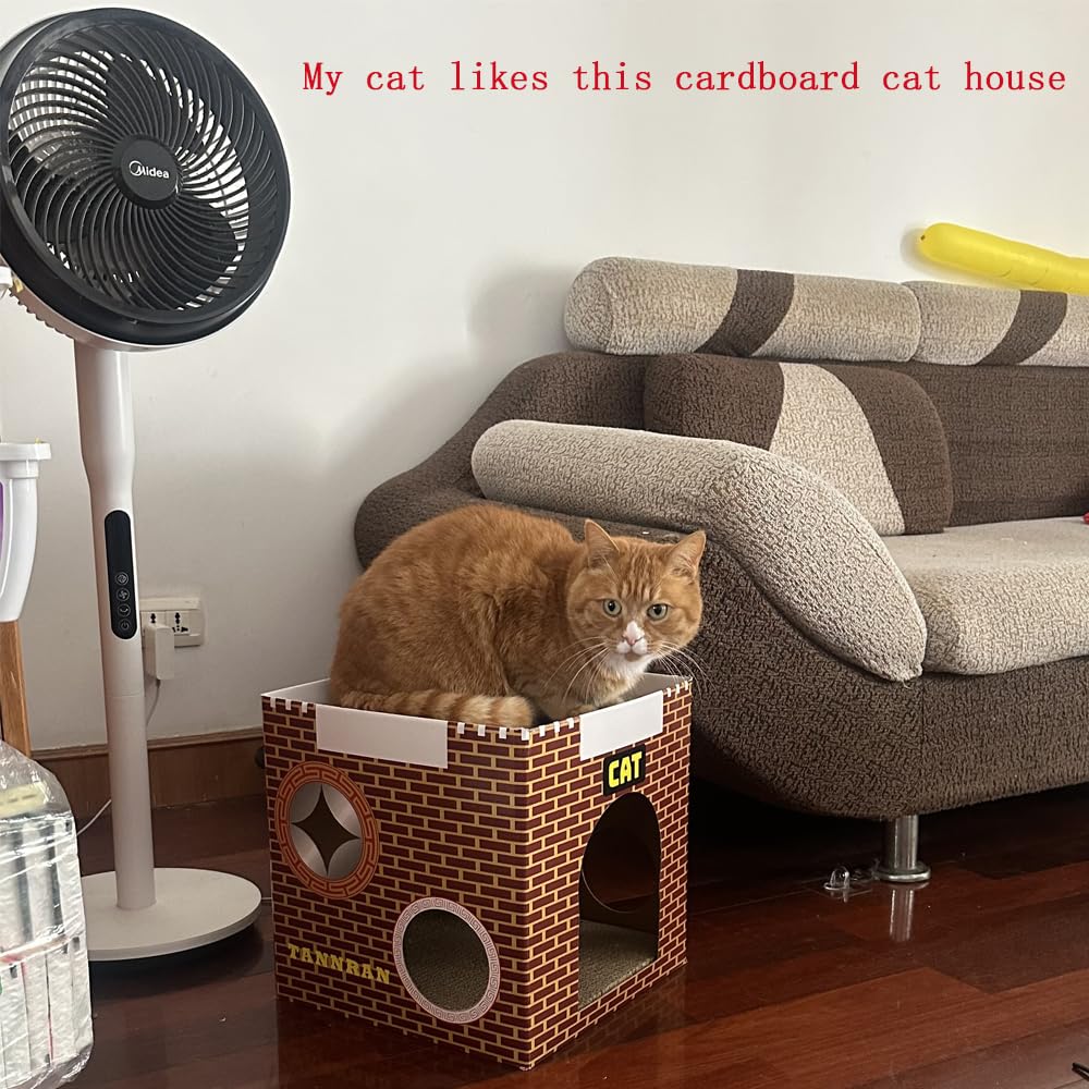 Tannran Cardboard Cat House With 2 Story Scratch Pads,Cat Play House For Indoor Toy, Scratch And Grind Claws, 12.5X12.5X12.5 Inc