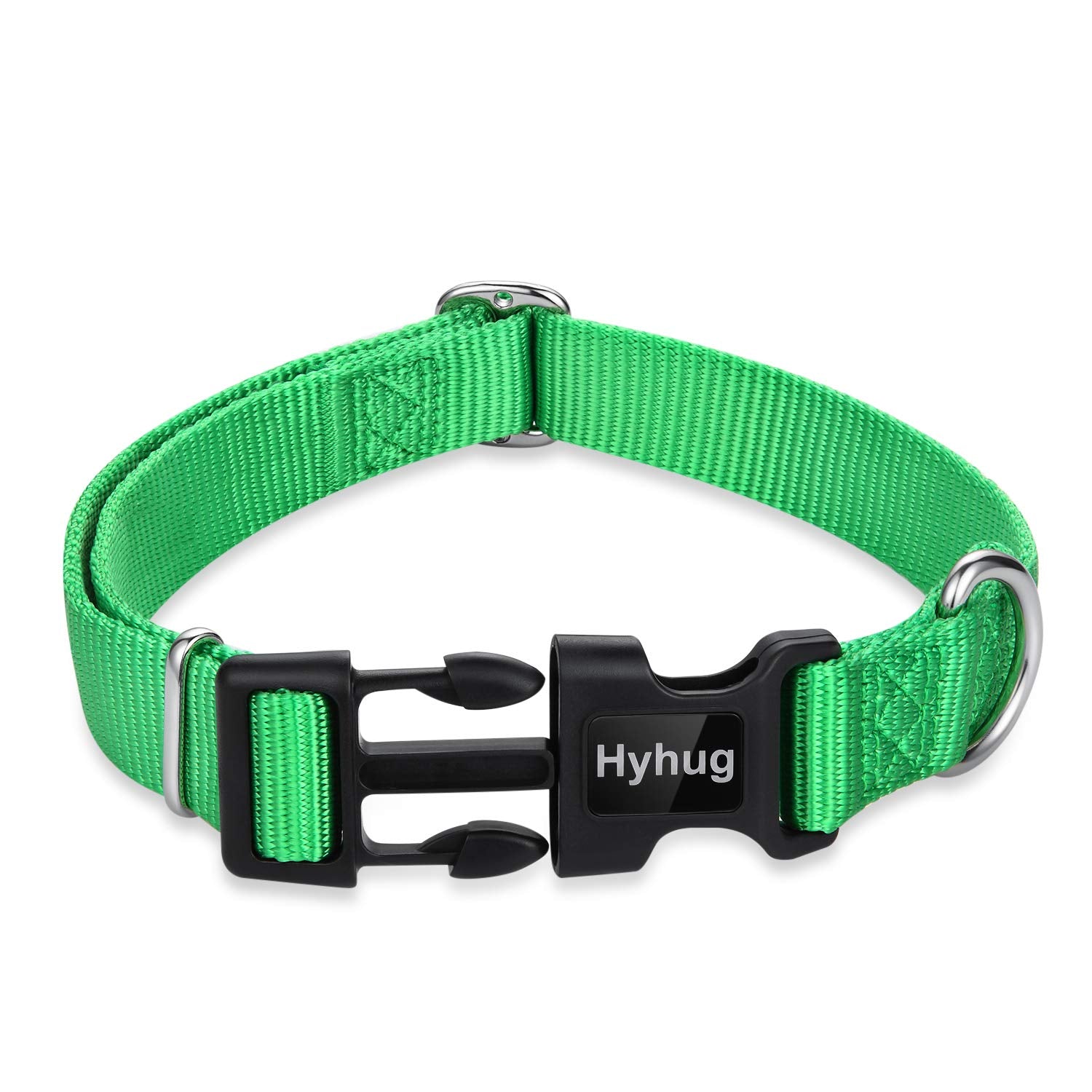 Hyhug Pets Classic Regular Heavy Duty Nylon Dog Collar With Easy Attach And Removal Buckle. (Medium, Lime Green)