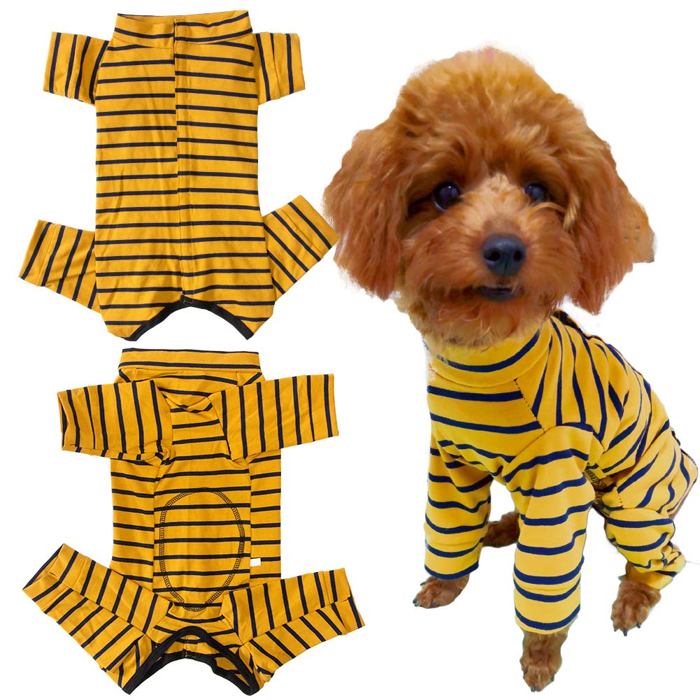 Dog’S Recovery Suit Post Surgery Shirt For Puppy, Full Coverage Dog'S Bodysuit Wound Protective Surgical Clothes For Small And Medium Pets (Yellow Black Stripe-M)