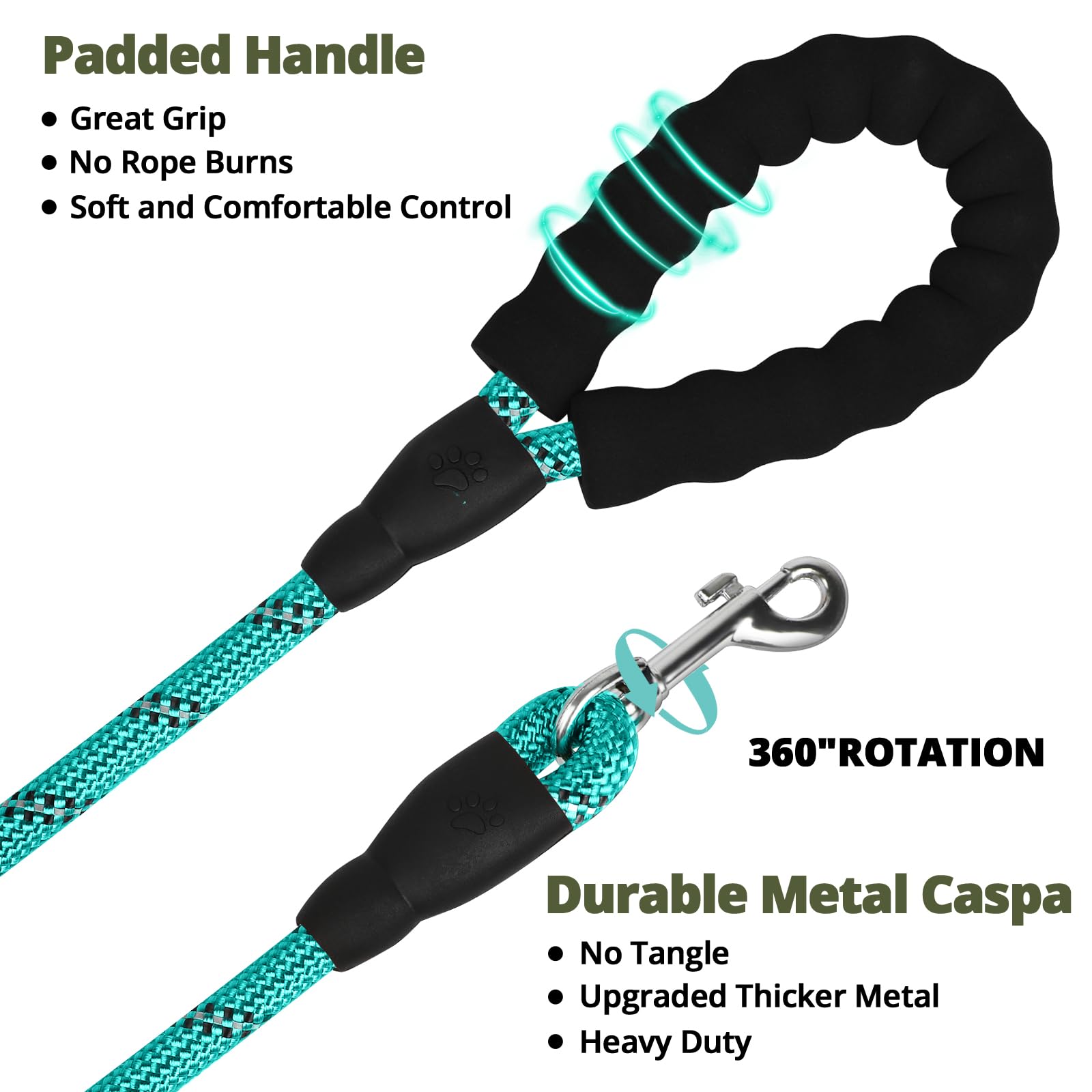 Jenico Long Dog Leash 10Ft: Heavy Duty Rope Leashes For Dogs Training With Swivel Lockable Hook Reflective Threads Bungee And Pa