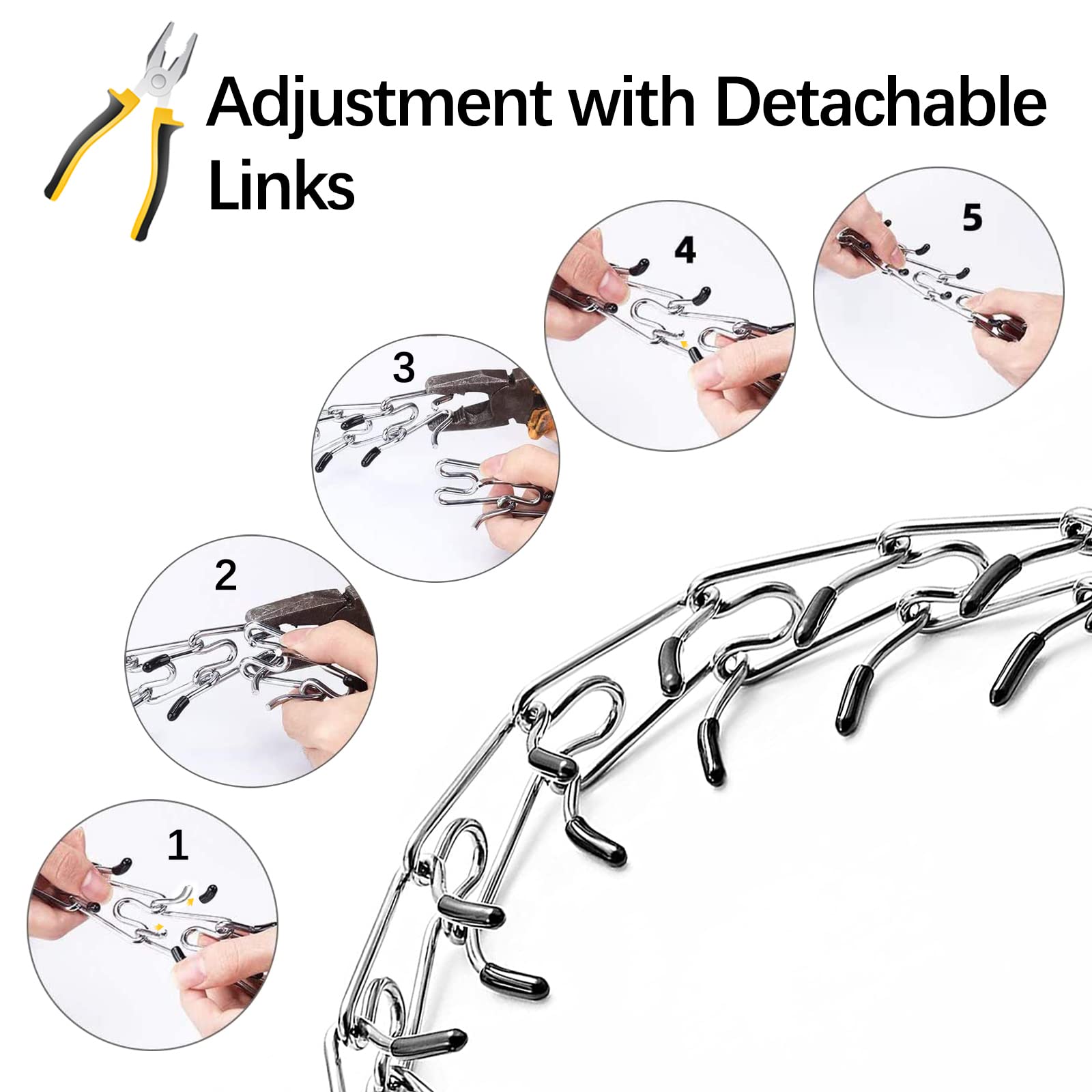 Monlida Dog Prong Collar, Adjustable Choke Collar for Dogs, High-Strength Metal Collar with Comfort Rubber Tips, for Large Breed