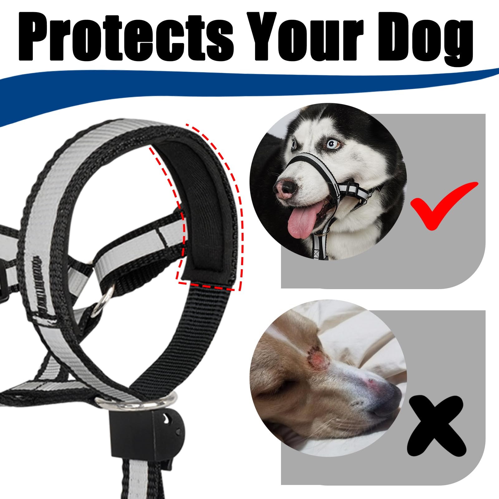 Barkless Reflective Head Collar, No Pull Collar For Small Medium Dogs, Anti-Pull Muzzle Leash For Puppy, Adjustable Soft Dog Hal
