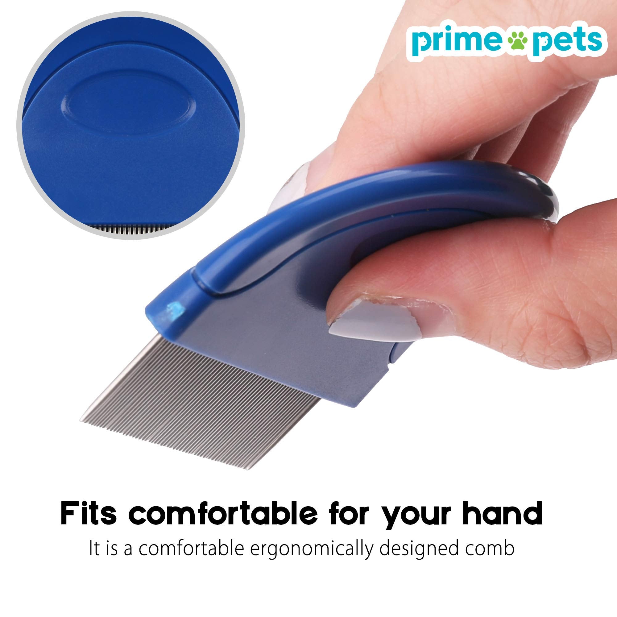 PrimePets Flea Comb for Cats and Dogs - Blue Pet Hair Removal Comb, 1 Count, Effective Grooming Tool