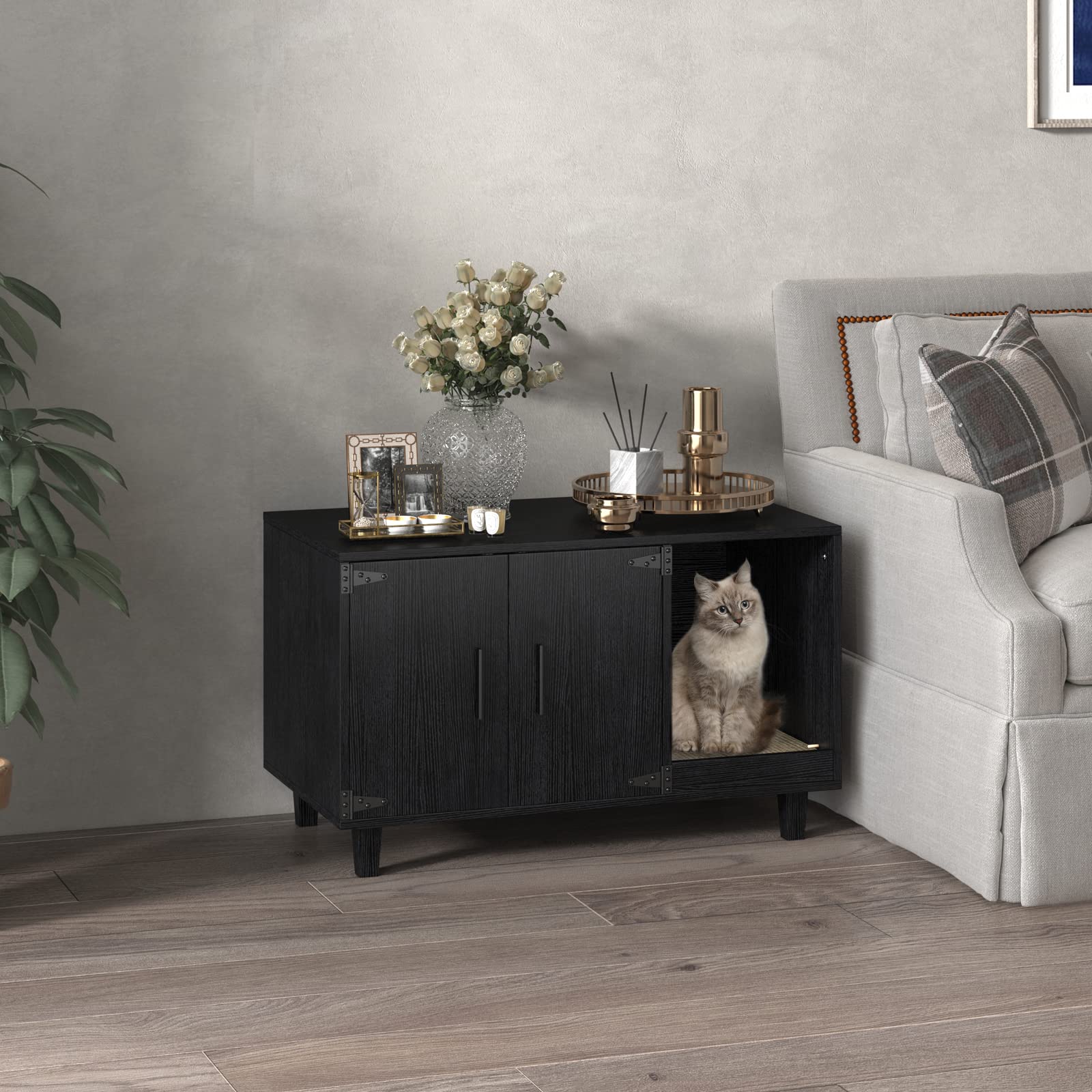 Gdlf Modern Wood Pet Crate Cat Washroom Hidden Litter Box Enclosure Furniture House As Table Nightstand With Scratch Pad,Stackab