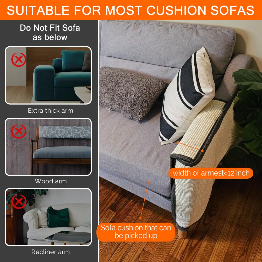 Natuya Furniture Protectors From Cats-Cat Couch Protector Large Sisal Cat Scratching Mat-Protect Sofa Corner Cushion Chair (Sisa