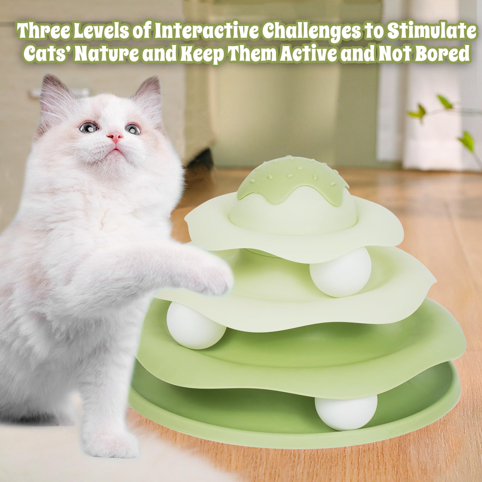 Ice Cream Shaped Cat Toy, Three-Layer Interactivetrack Toy, With Three Rotating Balls, Pp Material, Protect Claws, Easy To Assem