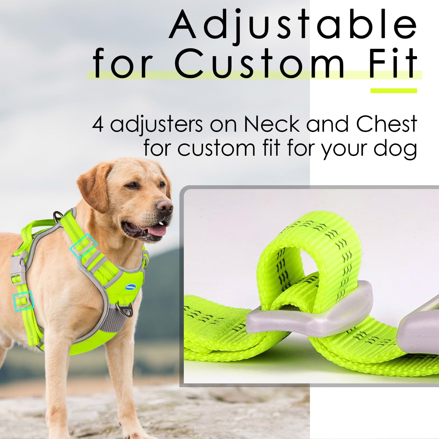 Thinkpet No Pull Harness Breathable Sport Harness With Handle-Dog Harnesses Reflective Adjustable For Medium Large Dogs,Back/Front Clip For Easy Control S Neon Green