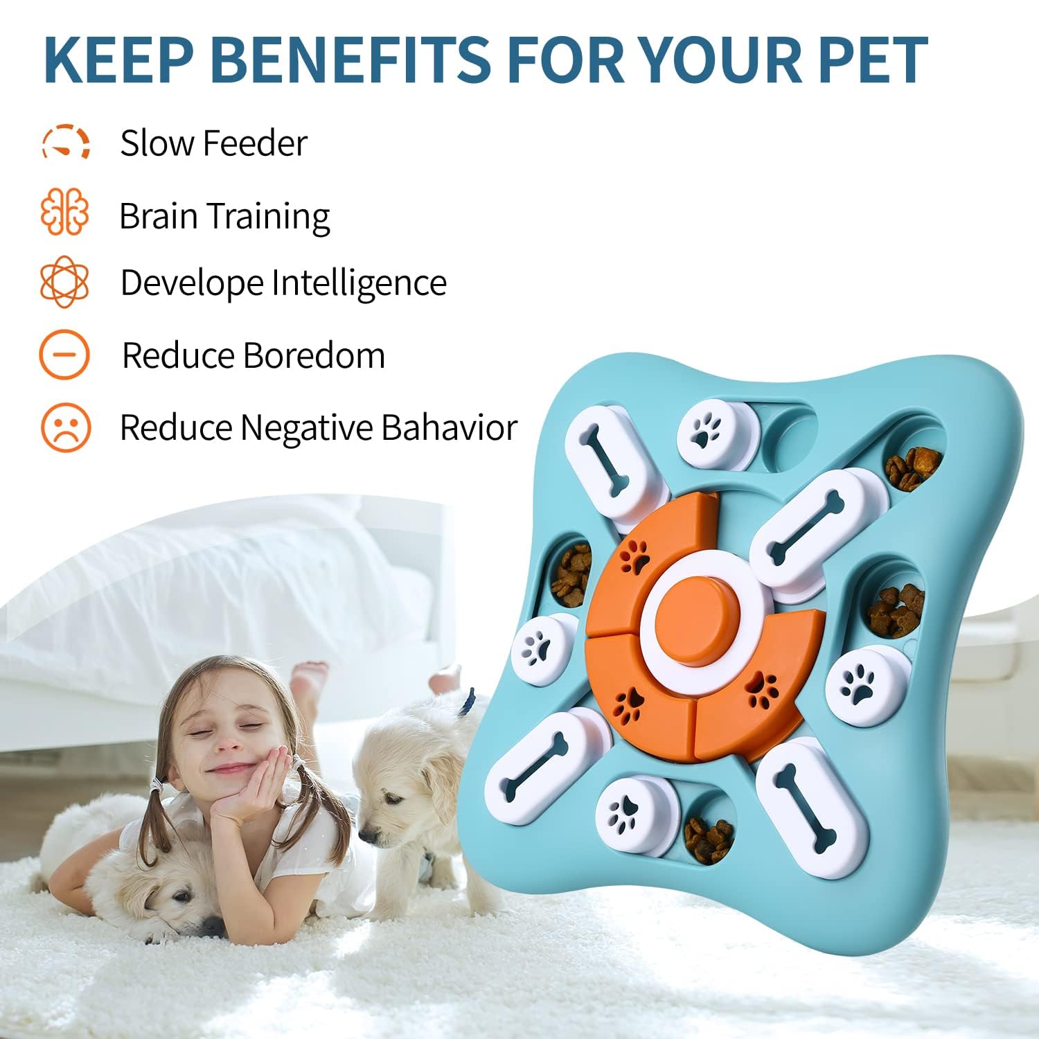 Foxmm Interactive Dog Treat Puzzle Toys For Iq Training & Mental Stimulating,Fun Slow Feeder,Large Medium Small Dogs Enrichment Toys With Squeak Design