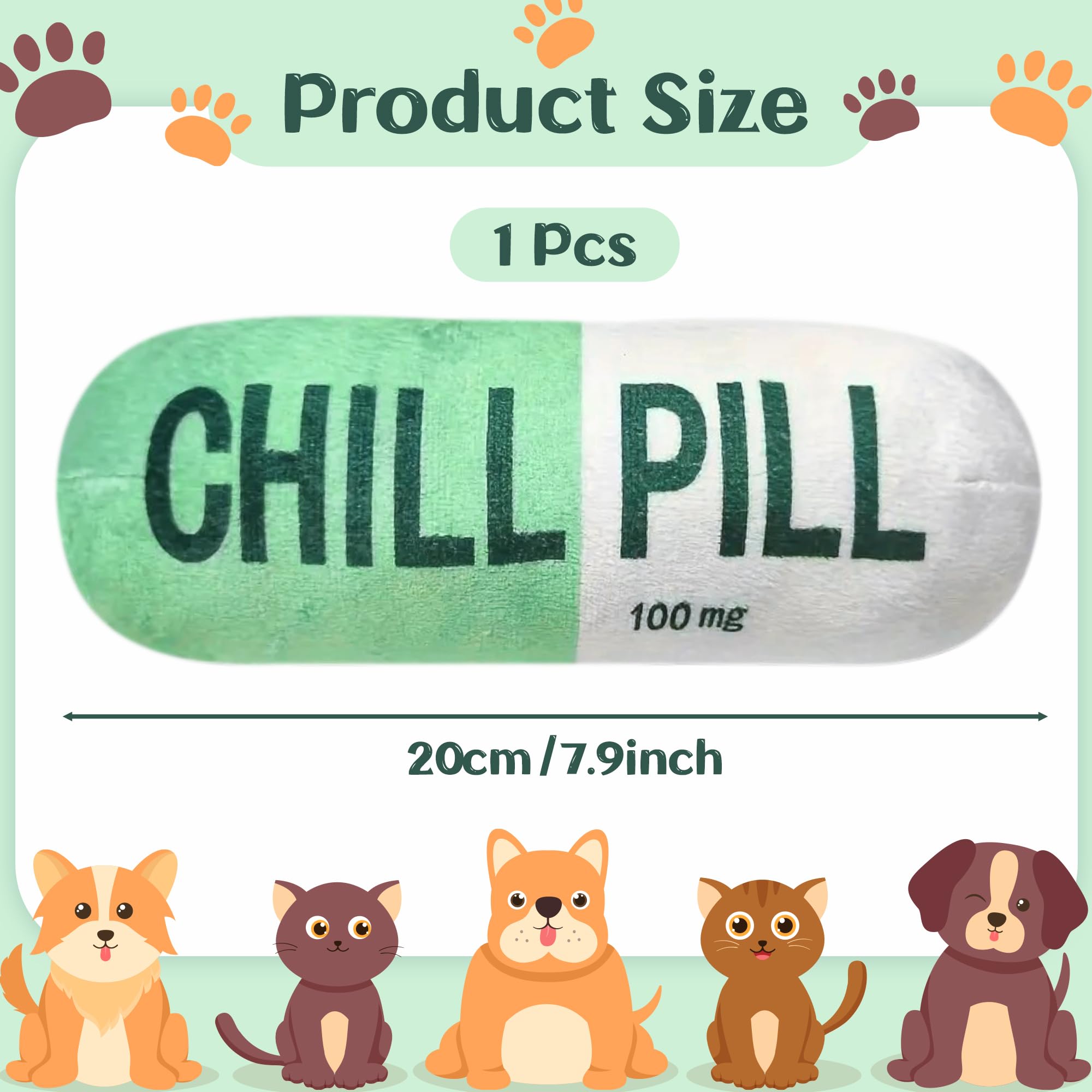 Cuweipeng Funny Dog Squeaky Toy - Green Chill Pill Capsule Shaped Teething Squeak Plush Pet Toy Bite Kick Indoor Interactive Tra